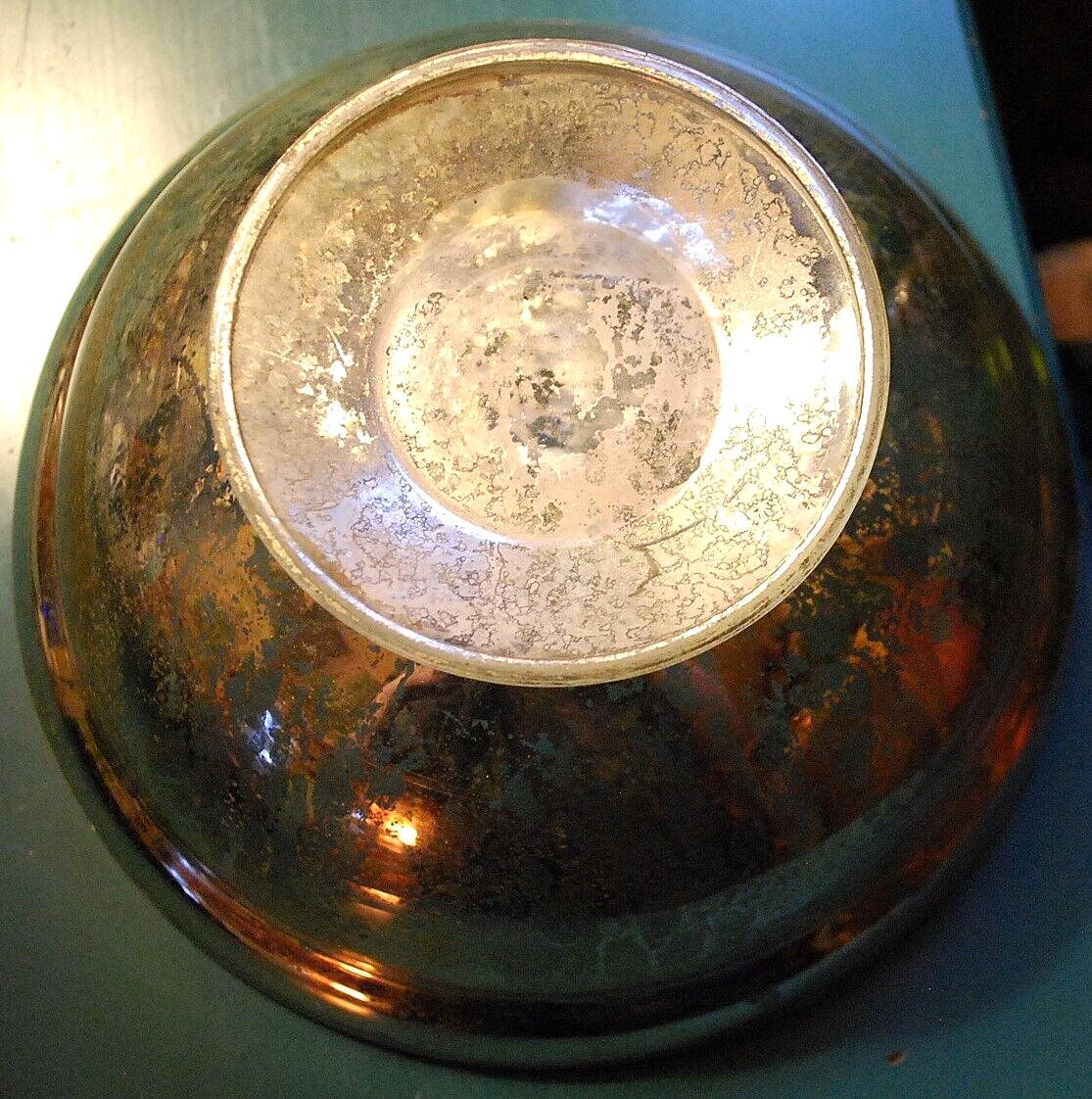 Antique Victorian SILVERED MERCURY GLASS BOWL Pedestal Base HAND BLOWN 9.25″