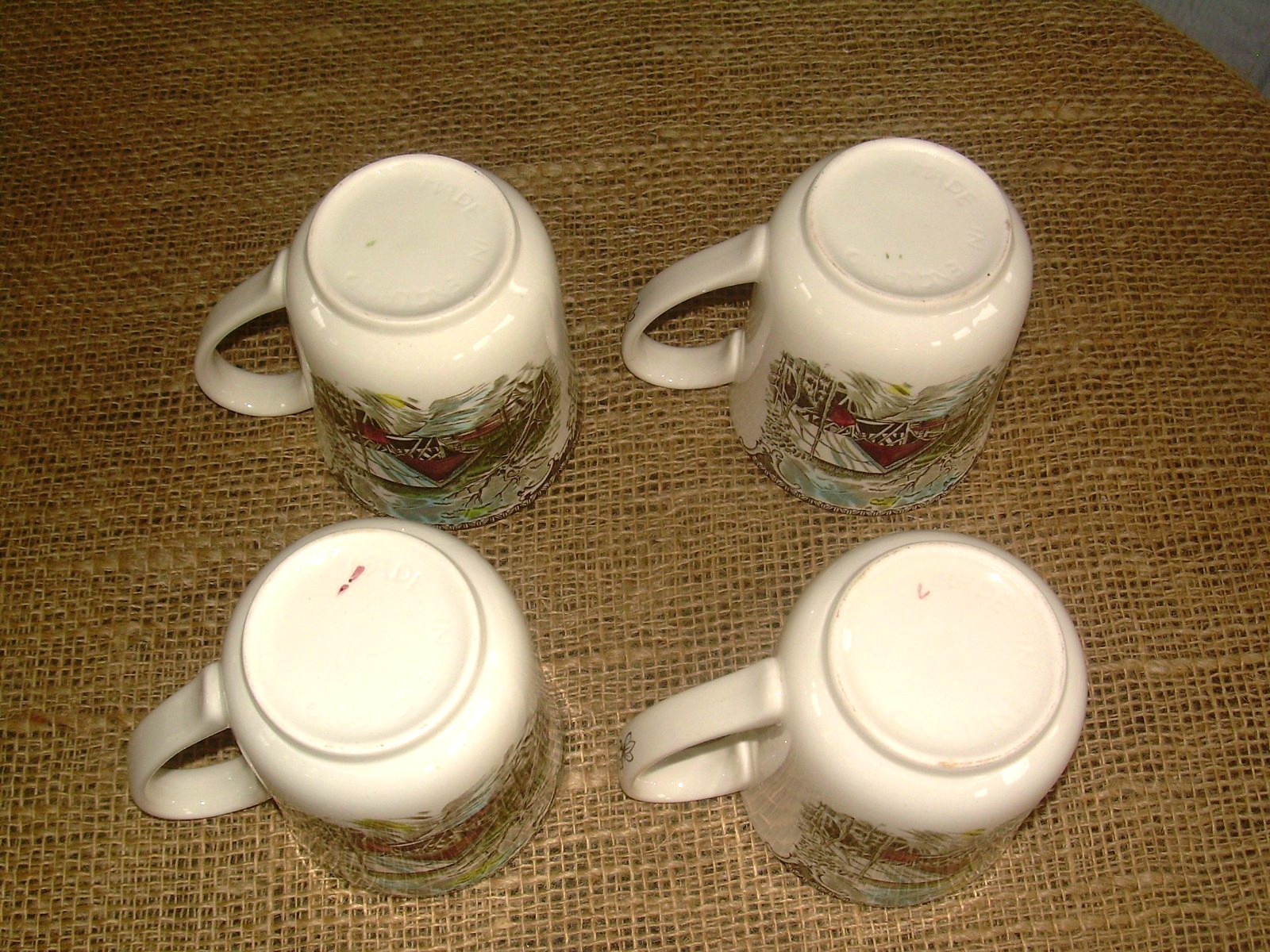 LOT/4 ~Johnson Bros ~ Friendly Village Covered Bridge Coffee Mugs England~ MINT