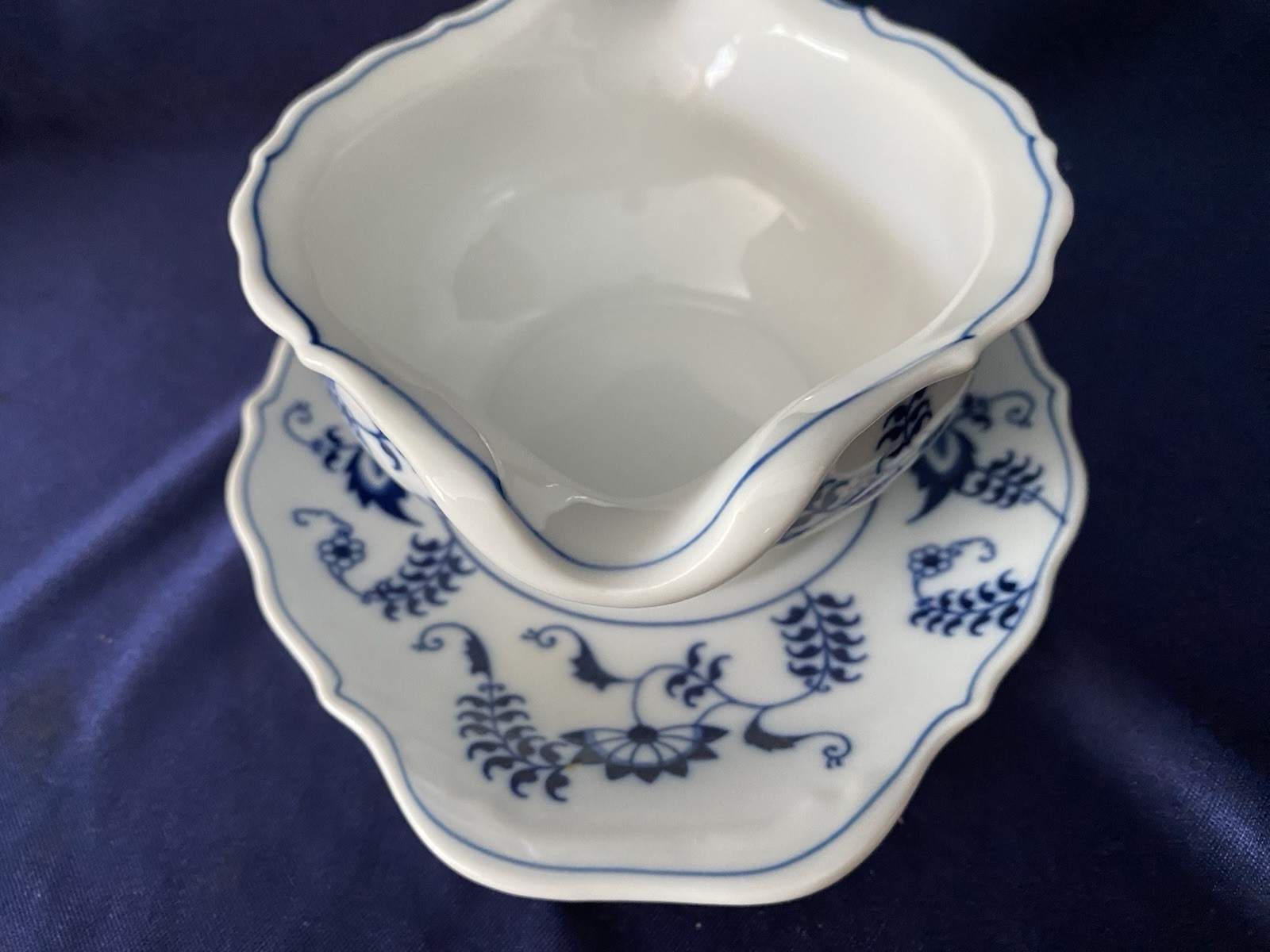 BLUE DANUBE Two Spout Gravy/Sauce Boat Attached Underplate Banner Stamp EUC