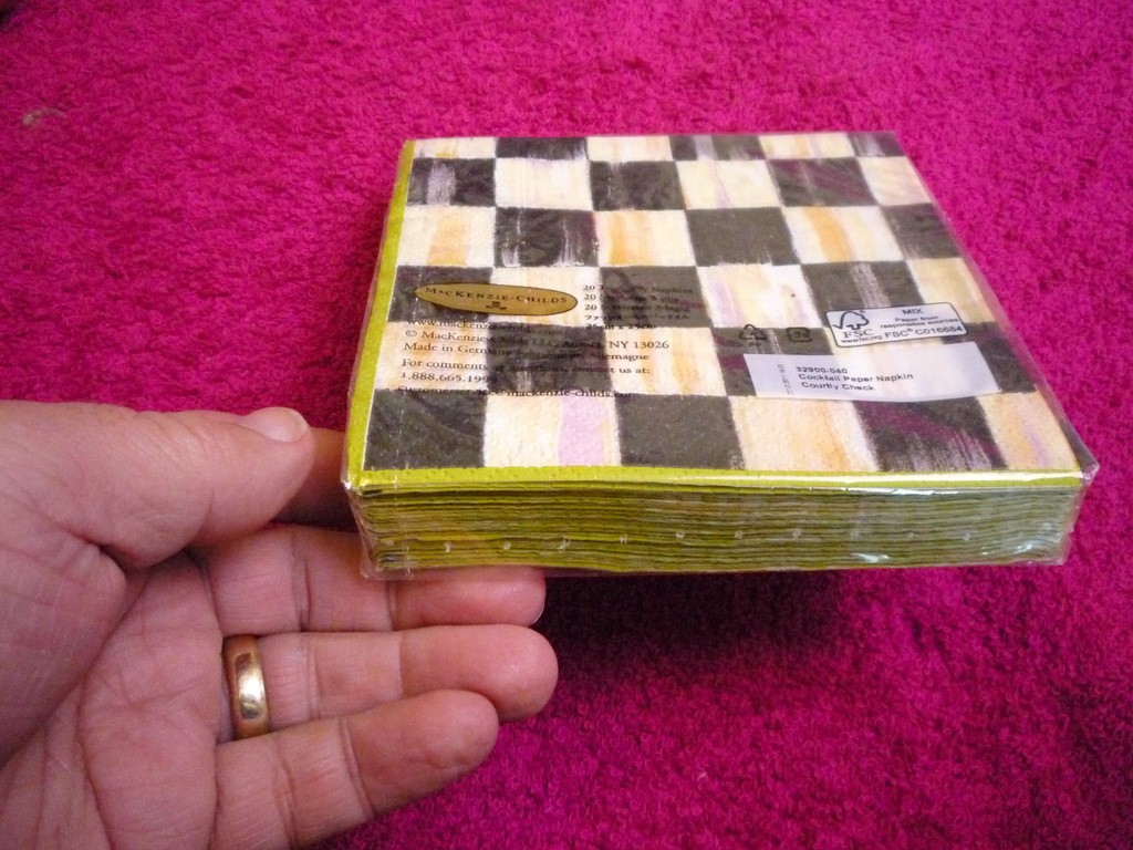 Mackenzie Childs (Courtly Check) SQUARE 4 TOED NAPKIN TRAY, NAPKINS & WEIGHT Exc