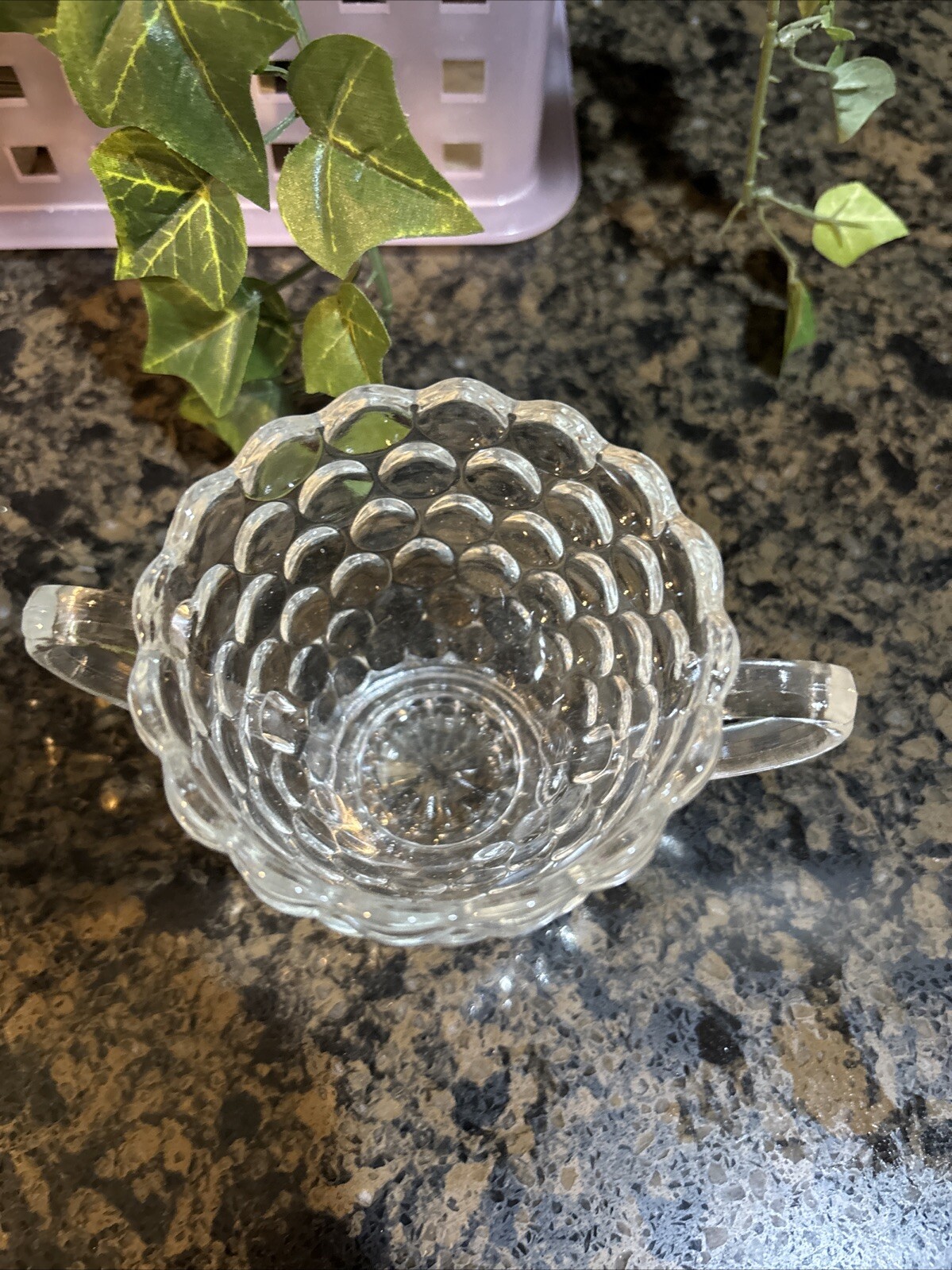 Vintage Clear Bubble Design Creamer and Sugar Bowl