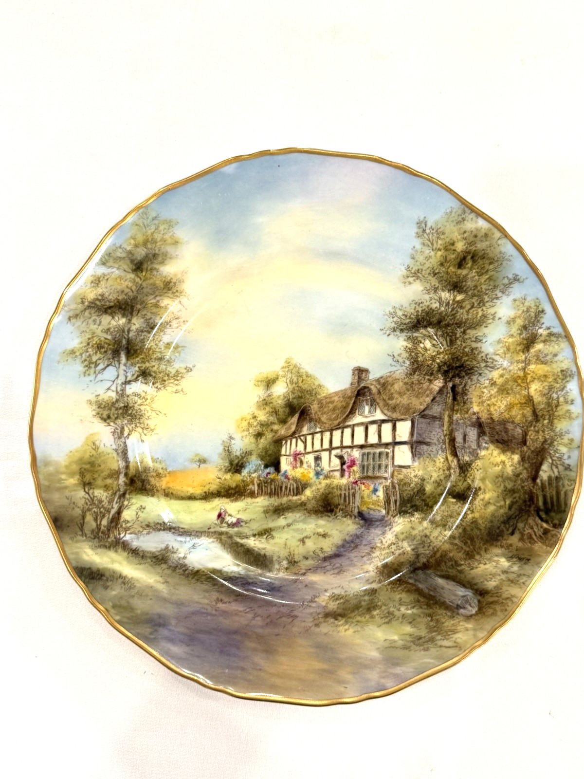 Pristine 1953 Royal Worcester 10.5″ Cabinet Plate Elmley Signed J Smith Mint