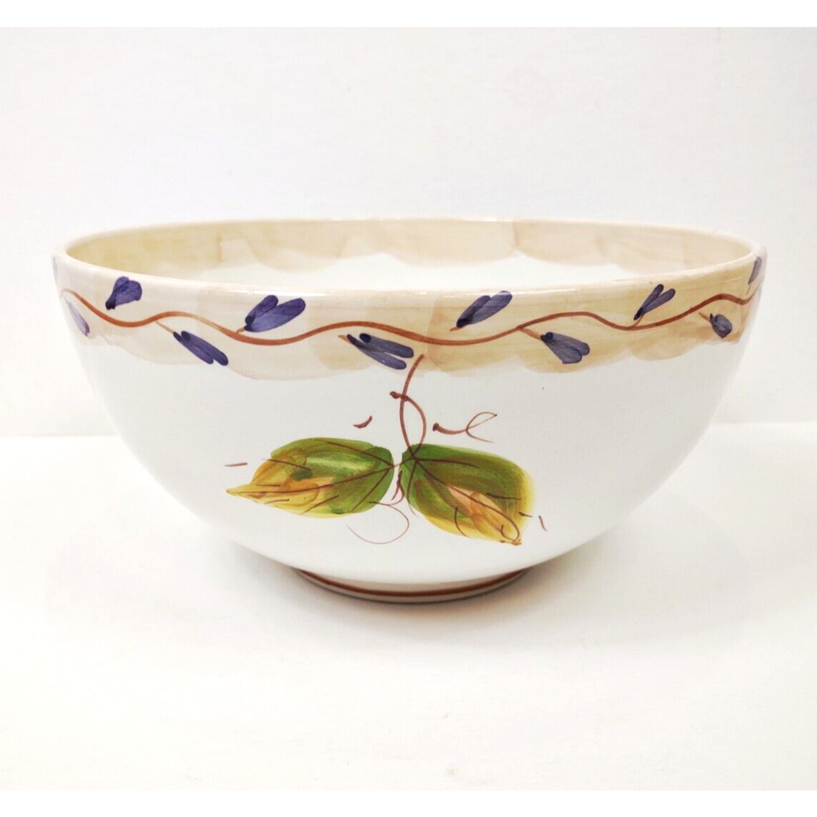 Large Hand Painted Pears Vines Tuscan 9 in Round Serving Bowl Salad Vegetable