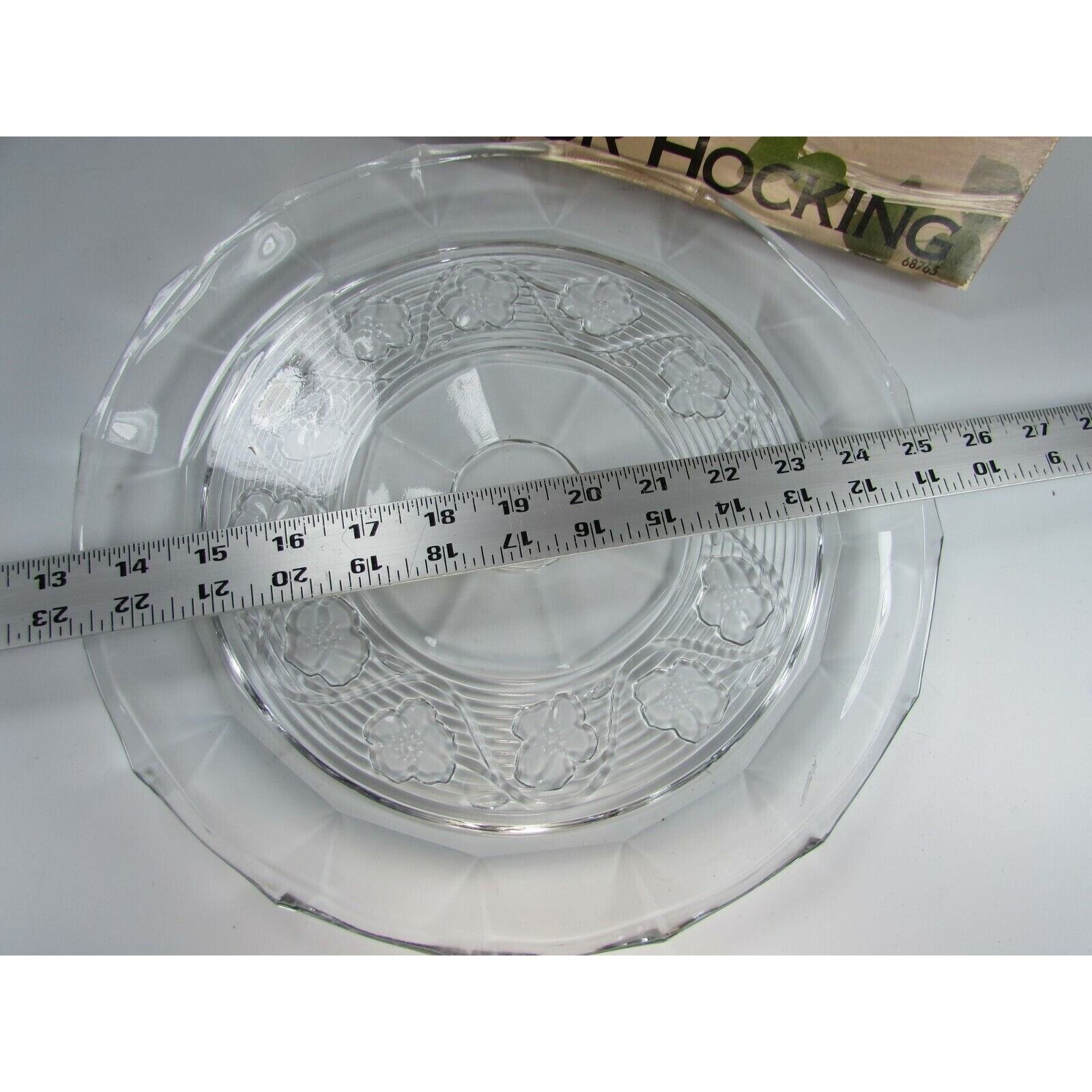 Anchor Hocking Avalon Clear Glass Round 12″ Platter Floral Embossed 30903