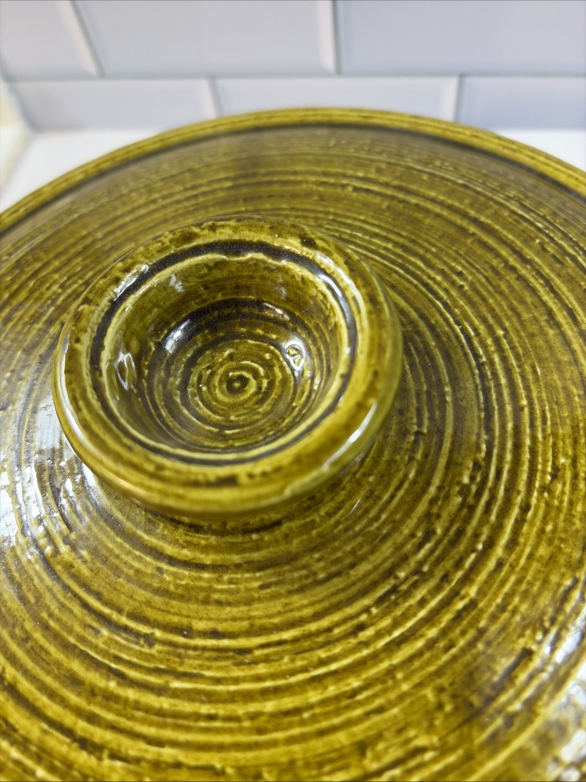 Vintage USA Olive Green Casserole Dish Bowl Lid Pottery Stoneware; MCM Beauty!!