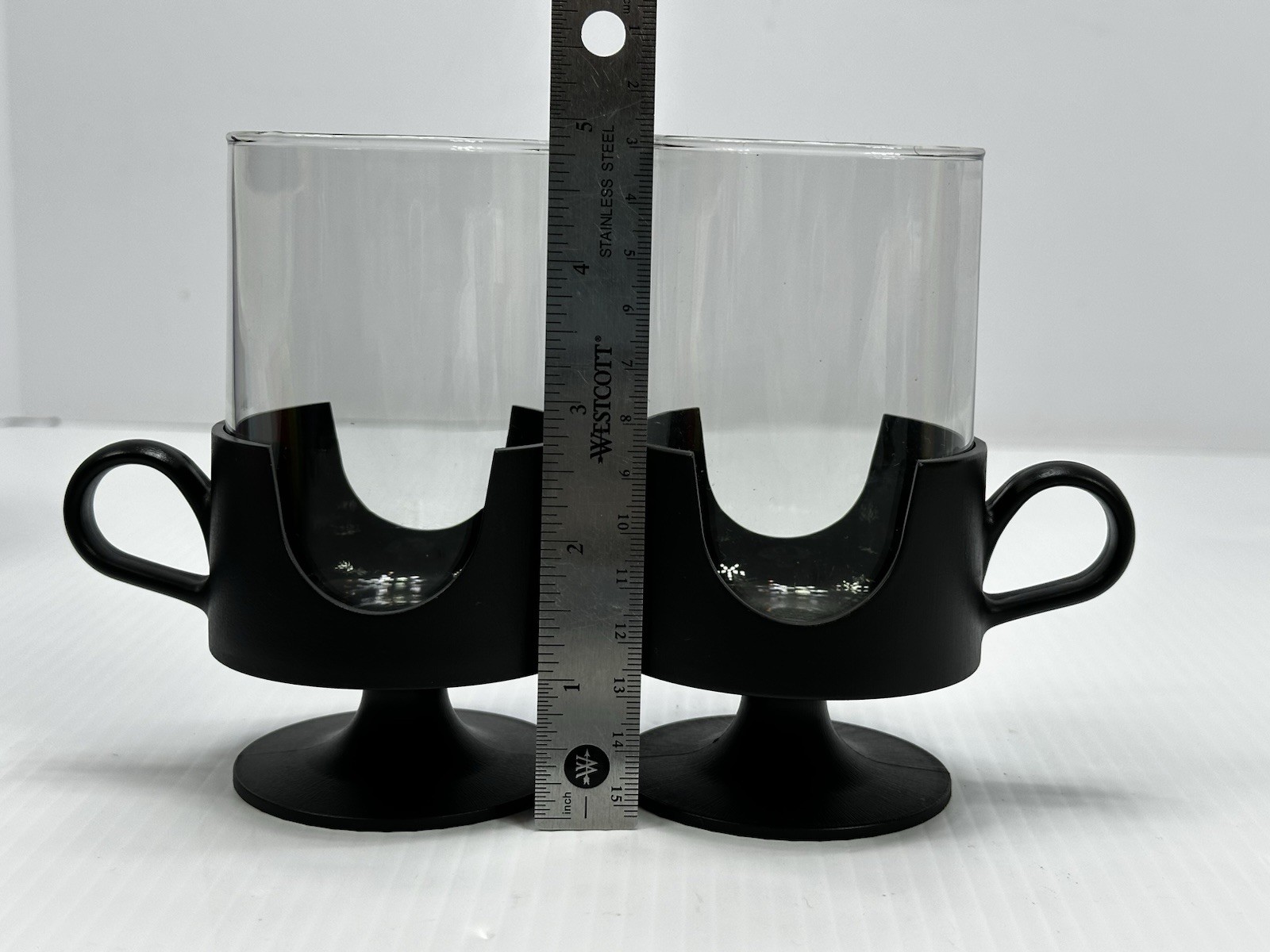 Vintage Corning Glas-Snap Mugs Black Cup Large 10-12 oz Hot Cold Set of 2