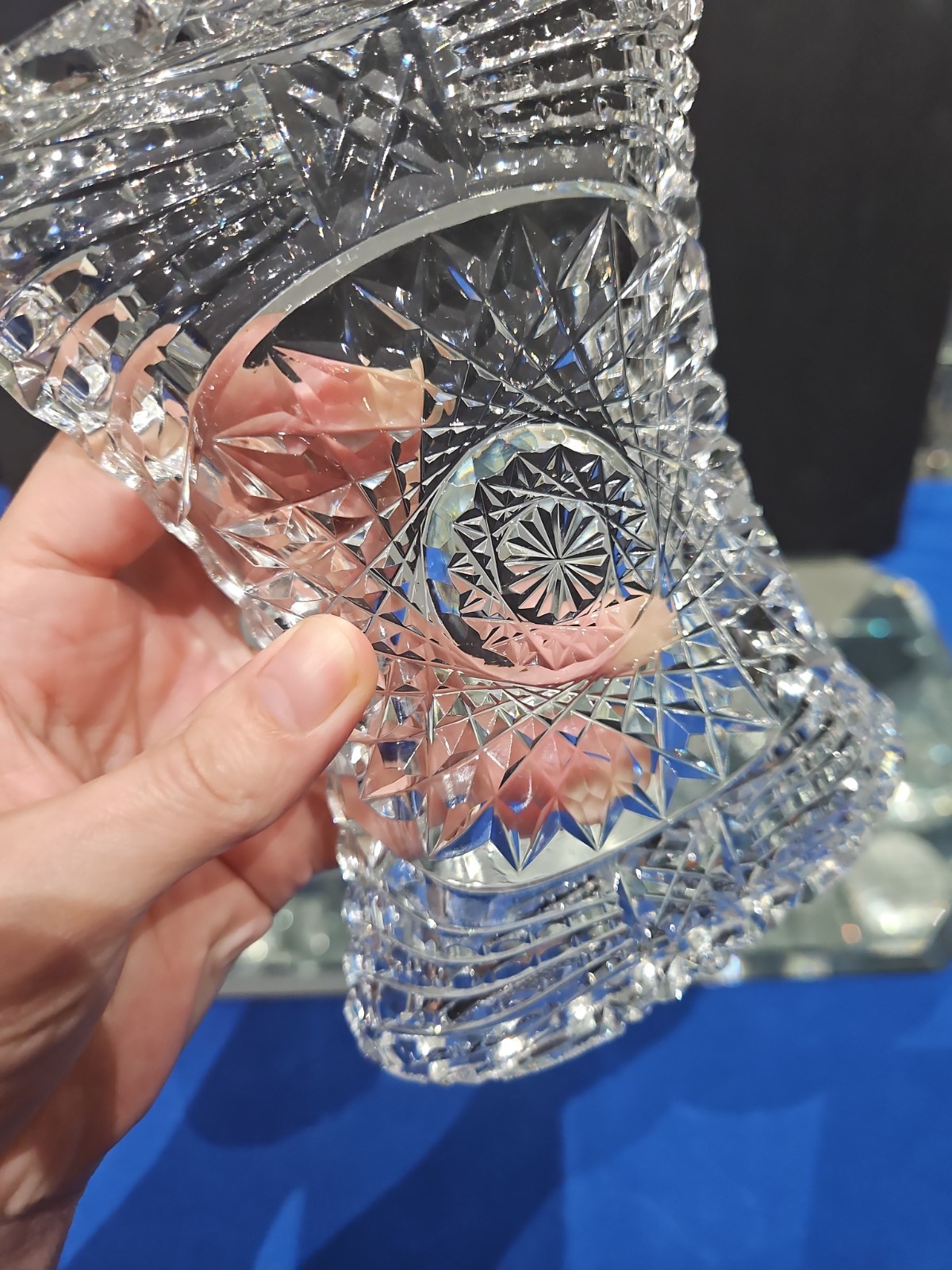 unusual Bonbon Bowl American Brilliant period Cut Glass Crystal Bow tie shape