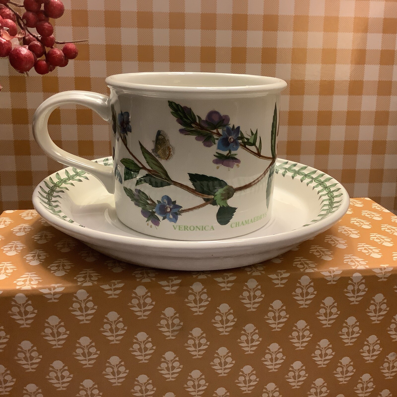 Portmeirion~Drum Flat Cup & Saucer~c 1972~Veronica Chamaedrys/Speedwell~England