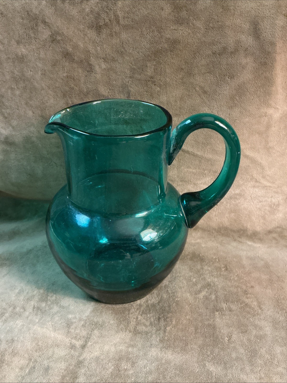 Vintage Mold Blown Glass Applied Handle Dark Green Milk/Pitcher EWER Vase