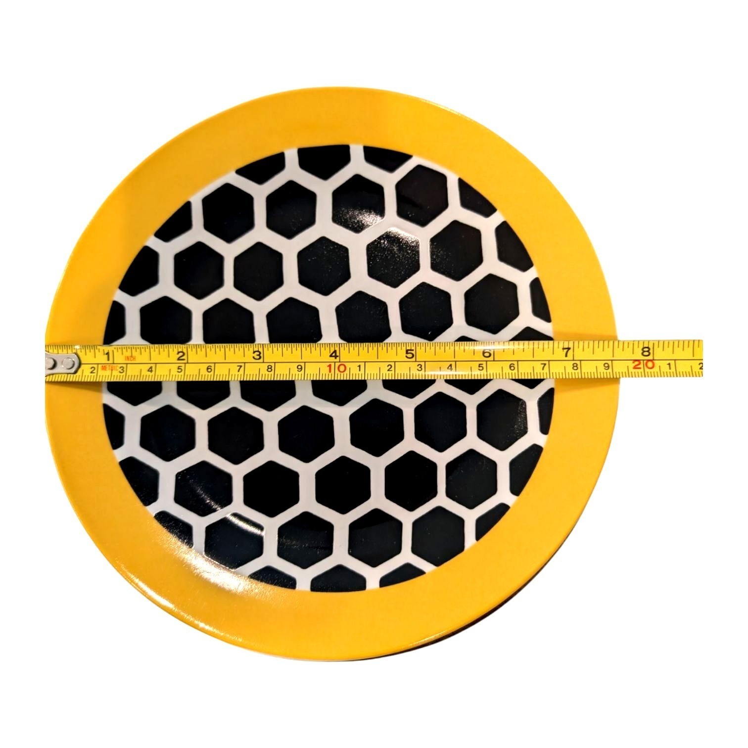 Bee-Themed Hexagon Pattern Side Plates Set Of 4 With Yellow Rim