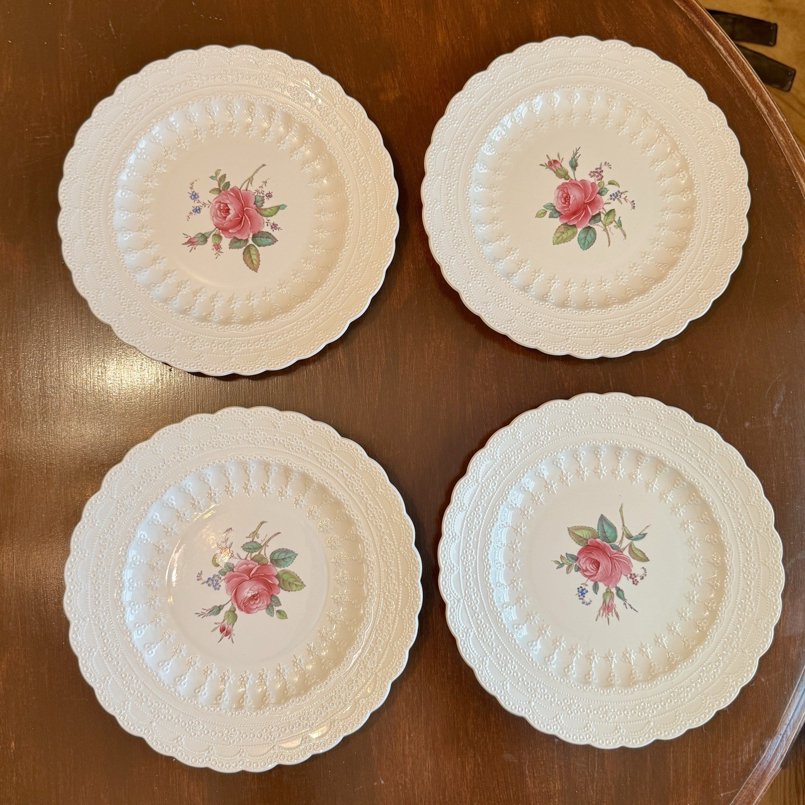 Spode Jewel Dinner Plates Set Of 4 Copeland Billingsley Rose England Vtg