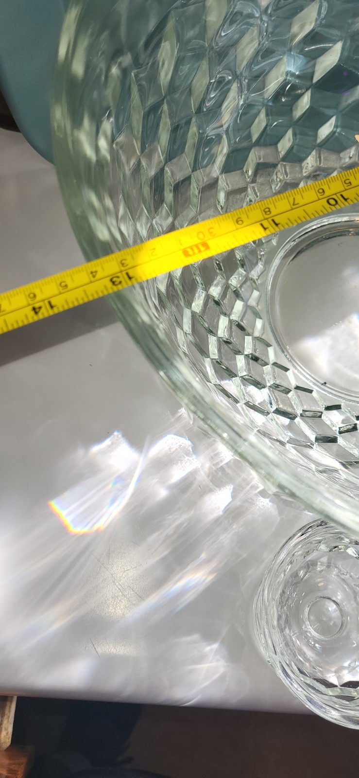 13″ Punch Bowl Clear Cube Glass Whitehall W/8 Punch Cups