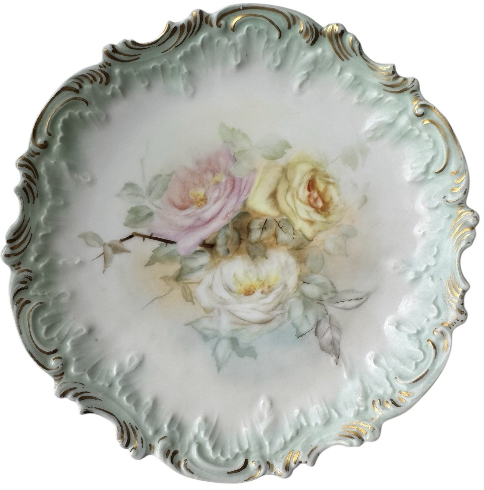 Antique Limoges France Plate Set 4 Hand Painted 1899 Scalloped Embossed Floral