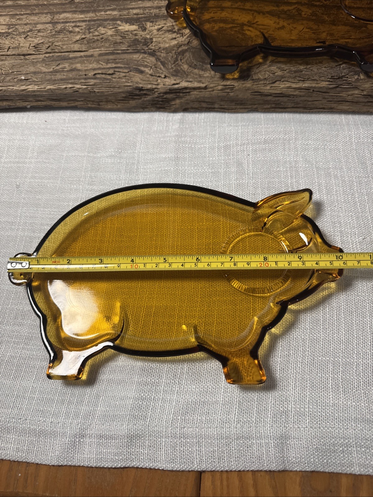 2 Set Of Vintage Amber Tiara Pig Shaped Snack Plate Cup Holder By Indiana Glass