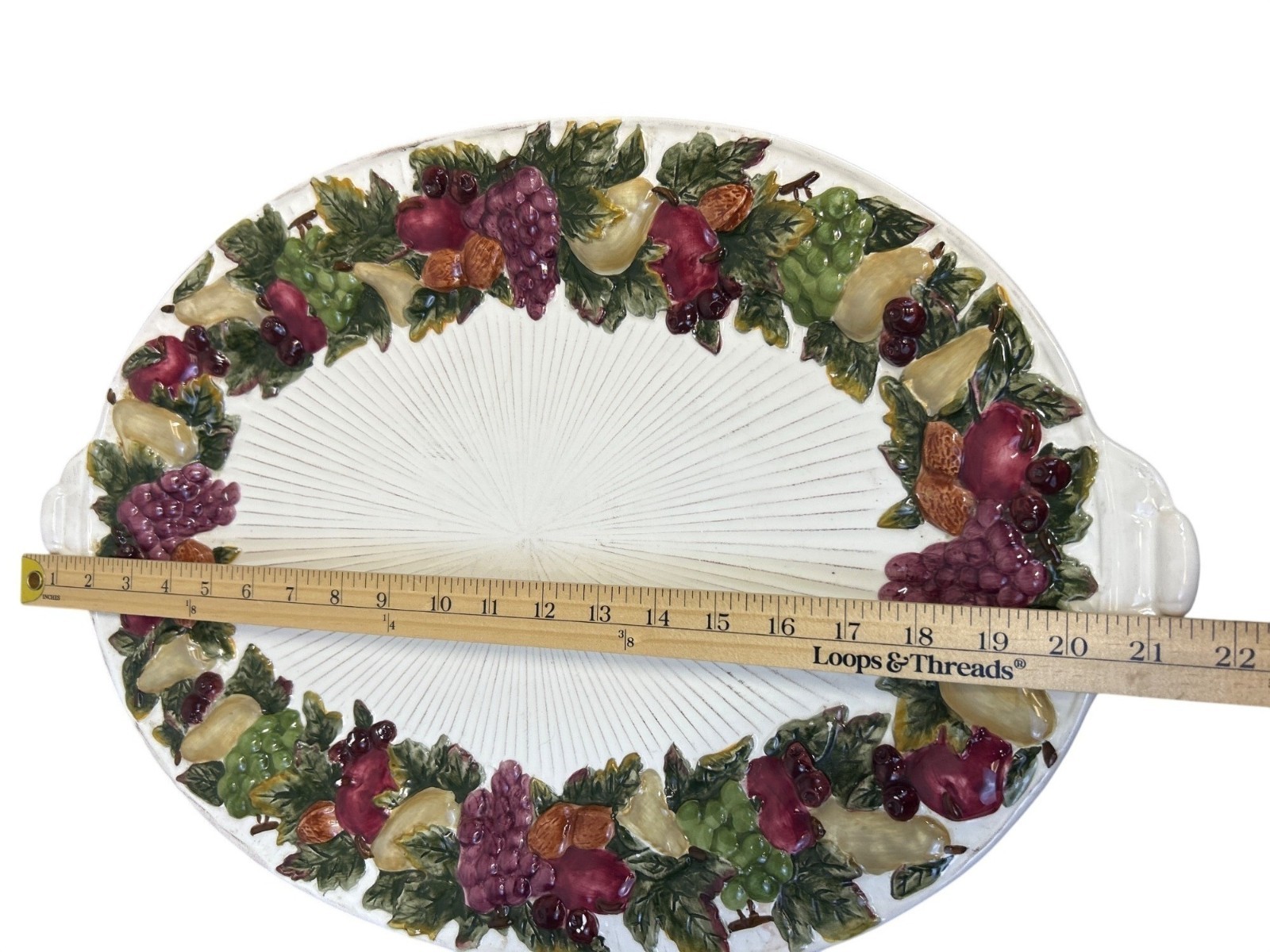 Vtg JC Penney Home Harvest Oval Serving Platter Ceramic Embossed Fruit Holiday