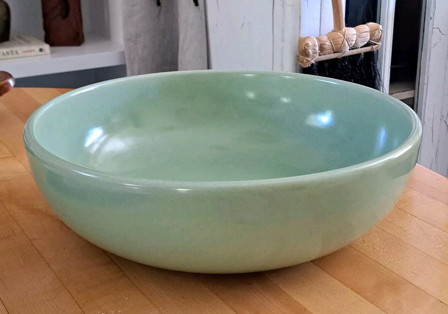 LARGE Vintage La Solana Pottery Mint Green 13″ Salad Serving Bowl Mid Century