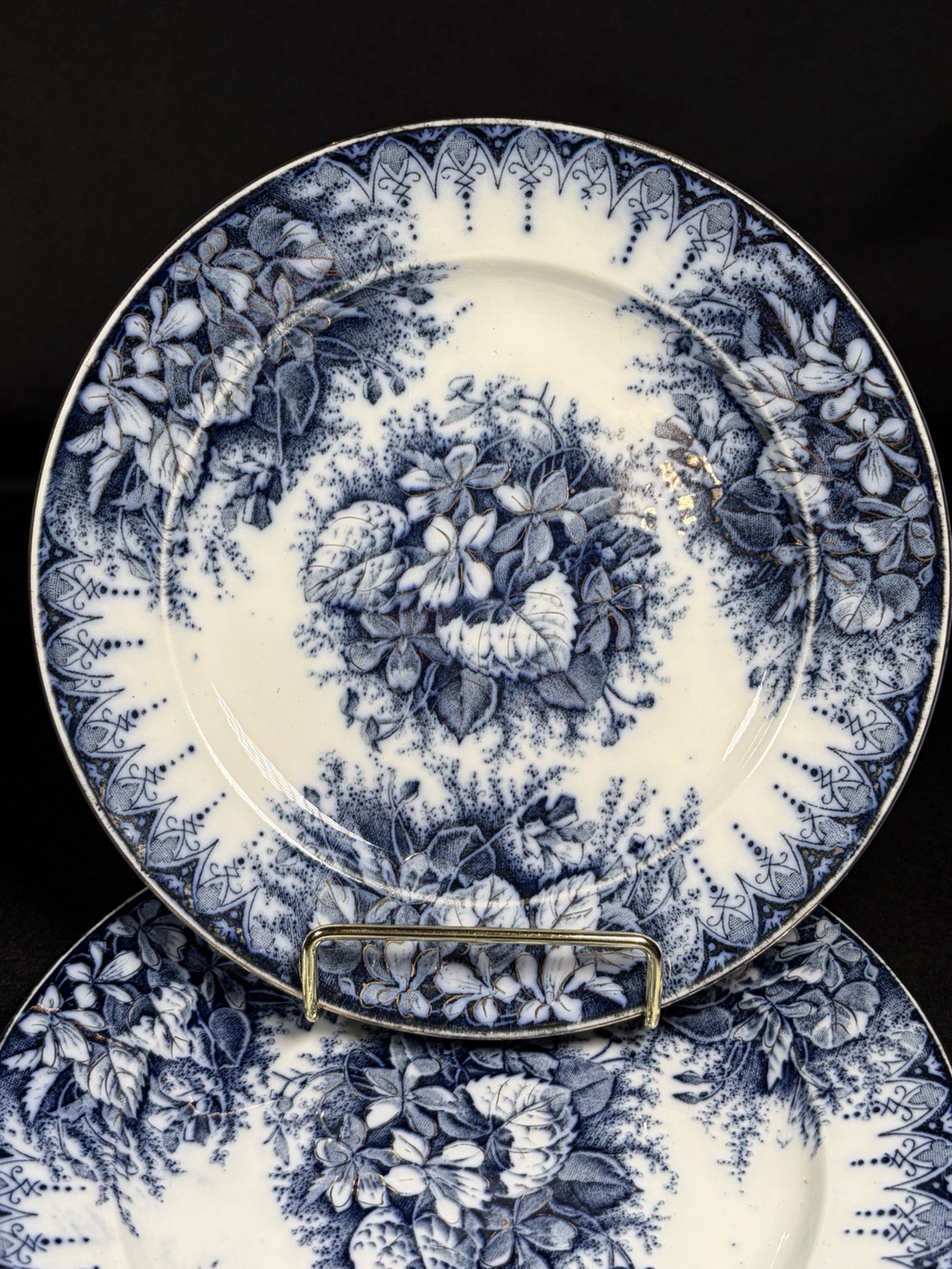 2 Antique Rare K G Keller Guerin Luneville France VILOETTE Flow Blue 7” Plates