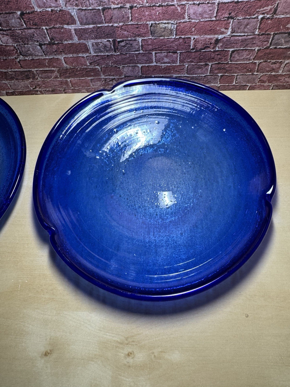 2 Piece Cobalt Blue 7” Dessert / Salad / Bread Plates Hand Blown Art Glass SALE