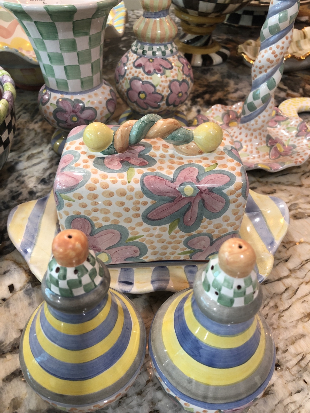 MacKenzie-Childs Ceramic Myrtle Salt & Pepper Shakers 1 Set Of 2