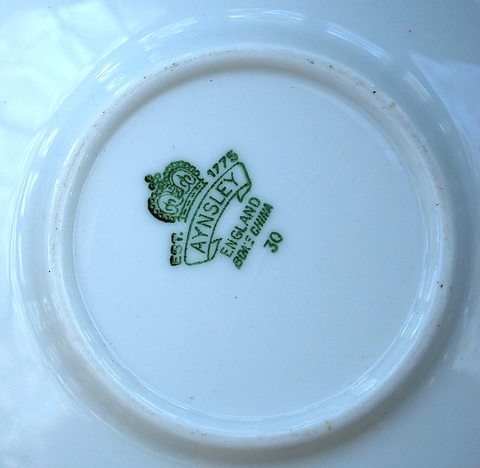 Vtg AYNSLEY ENGLAND Footed Teacup & Saucer HARVEST WHEAT/PINK FLORAL Bone China