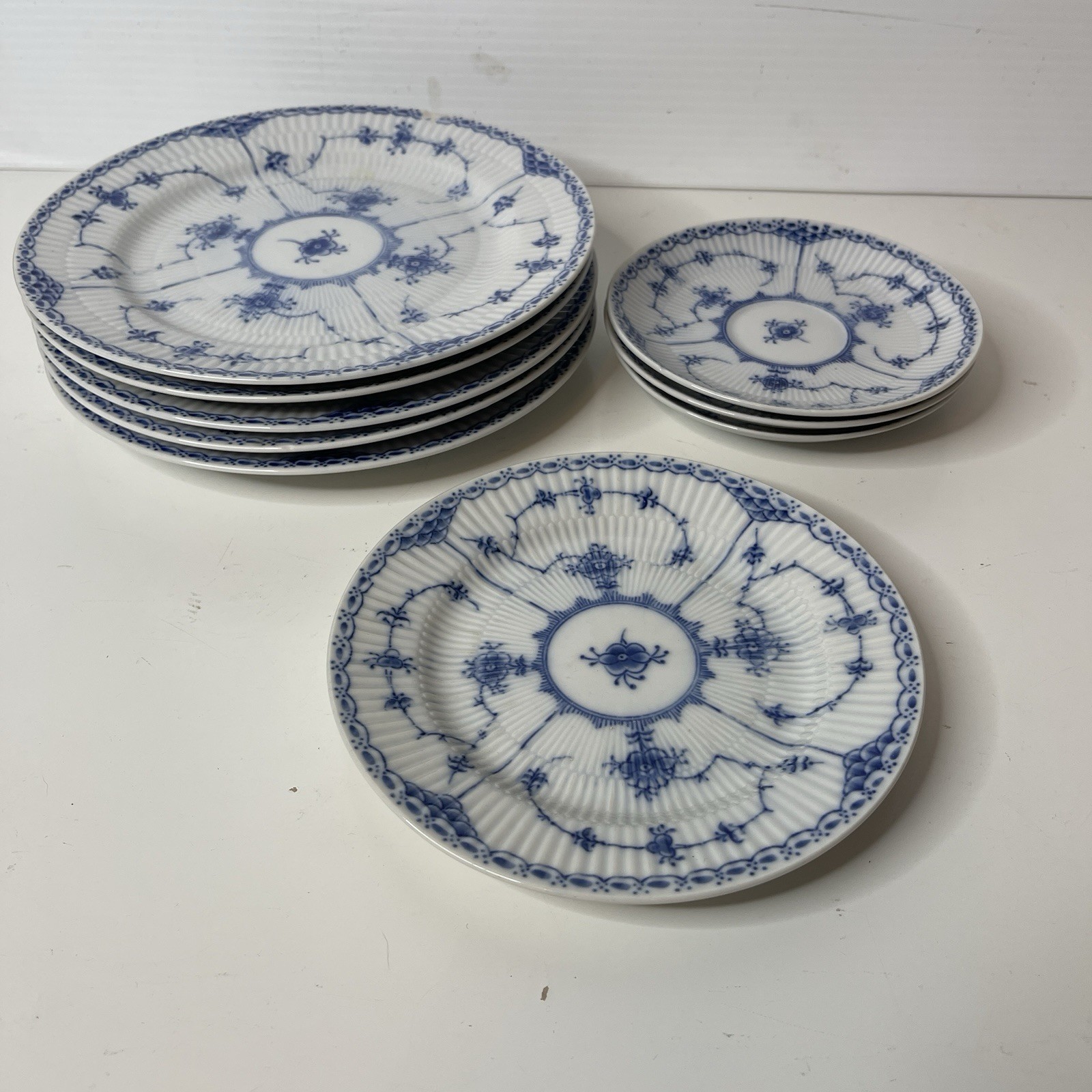 Blue Fjord Lipper & Mann Japan Blue & White 9 Pc Lot Salad Saucer Bread Plates