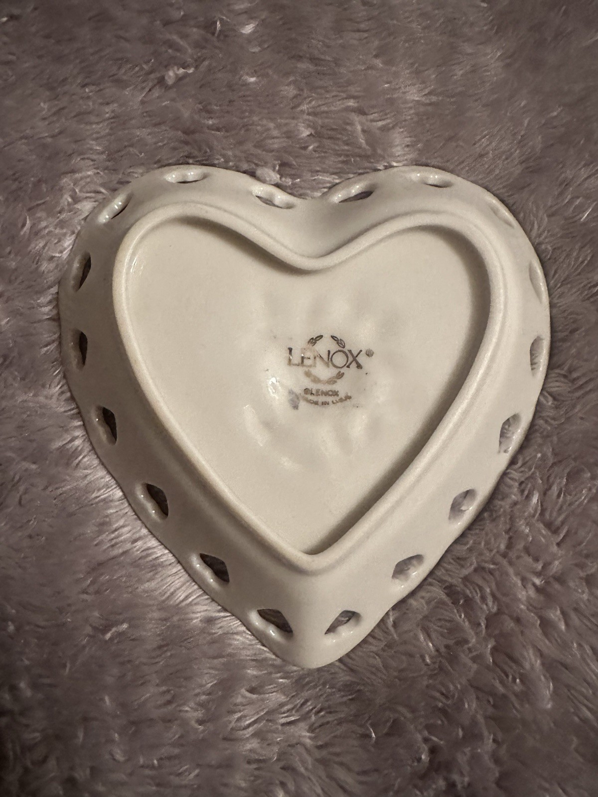 Vintage Lenox Heart-Shaped Porcelain Dish, Pierced Hearts, Gold Trim 5in 2oz