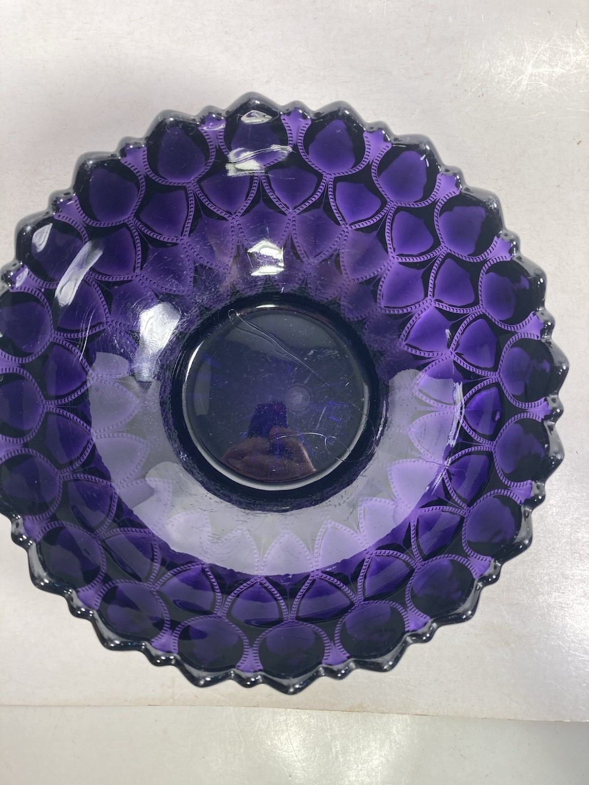 Vintage Purple Glass Dish, server, candy dish, fruit bowl, geometric design
