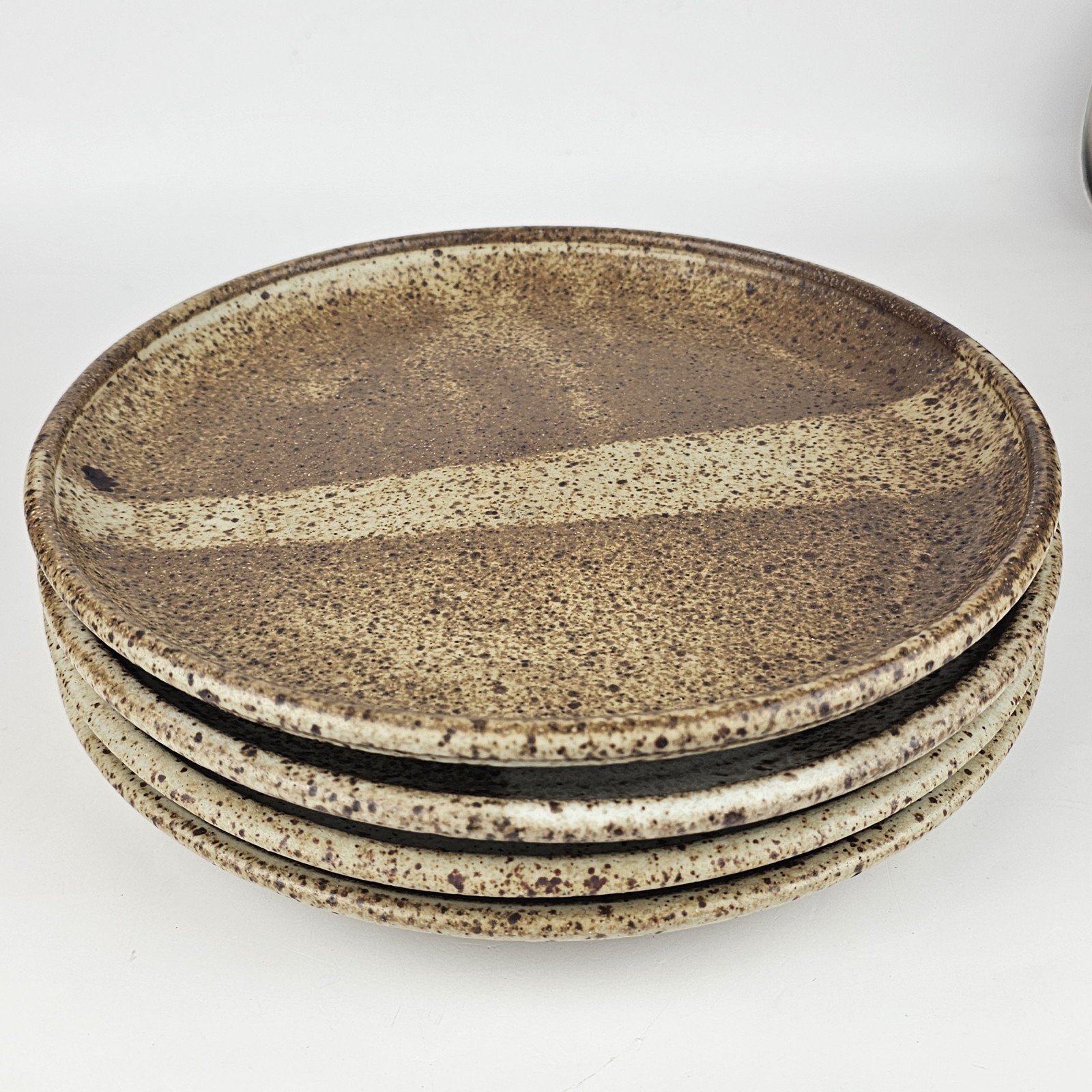 Signed Studio Pottery Abstract Minimalist Glaze Stoneware Dinner Plate Set of 4