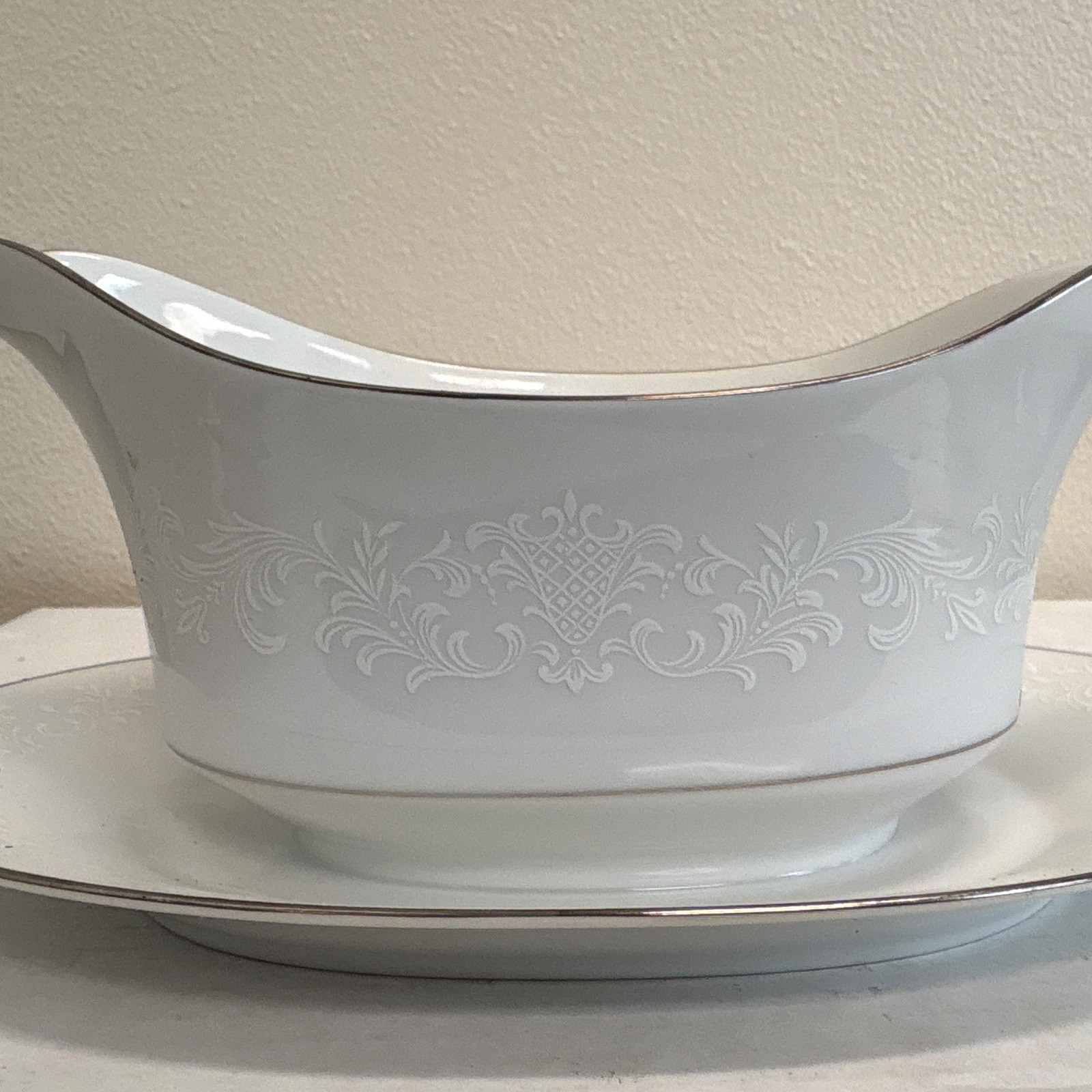 White Sango China Japan Set With White Engravings With Black Rims