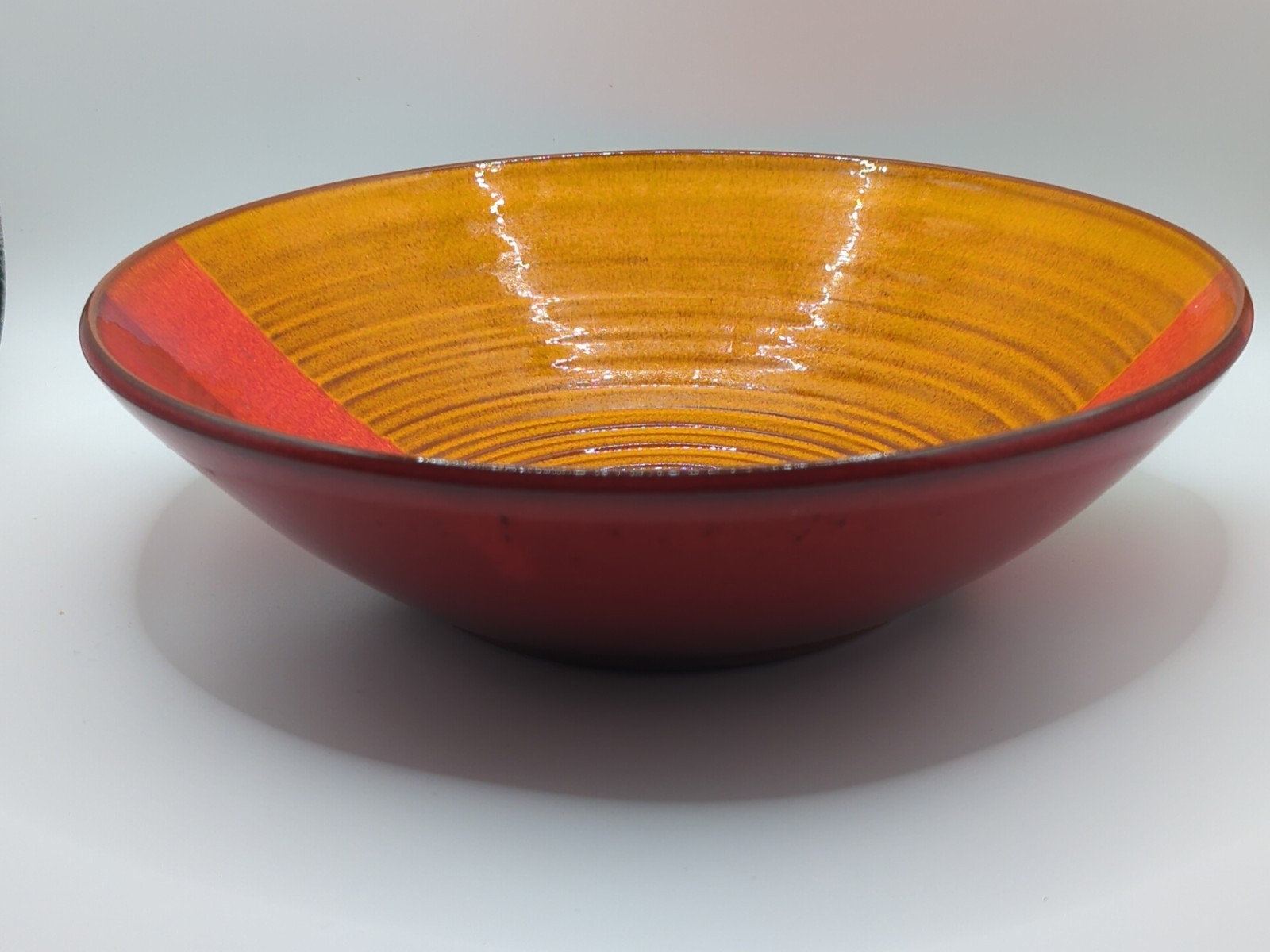 Studio Art Pottery Bowl Artist Signed Ombré Colored Design Yellow/Orange/Red 8in