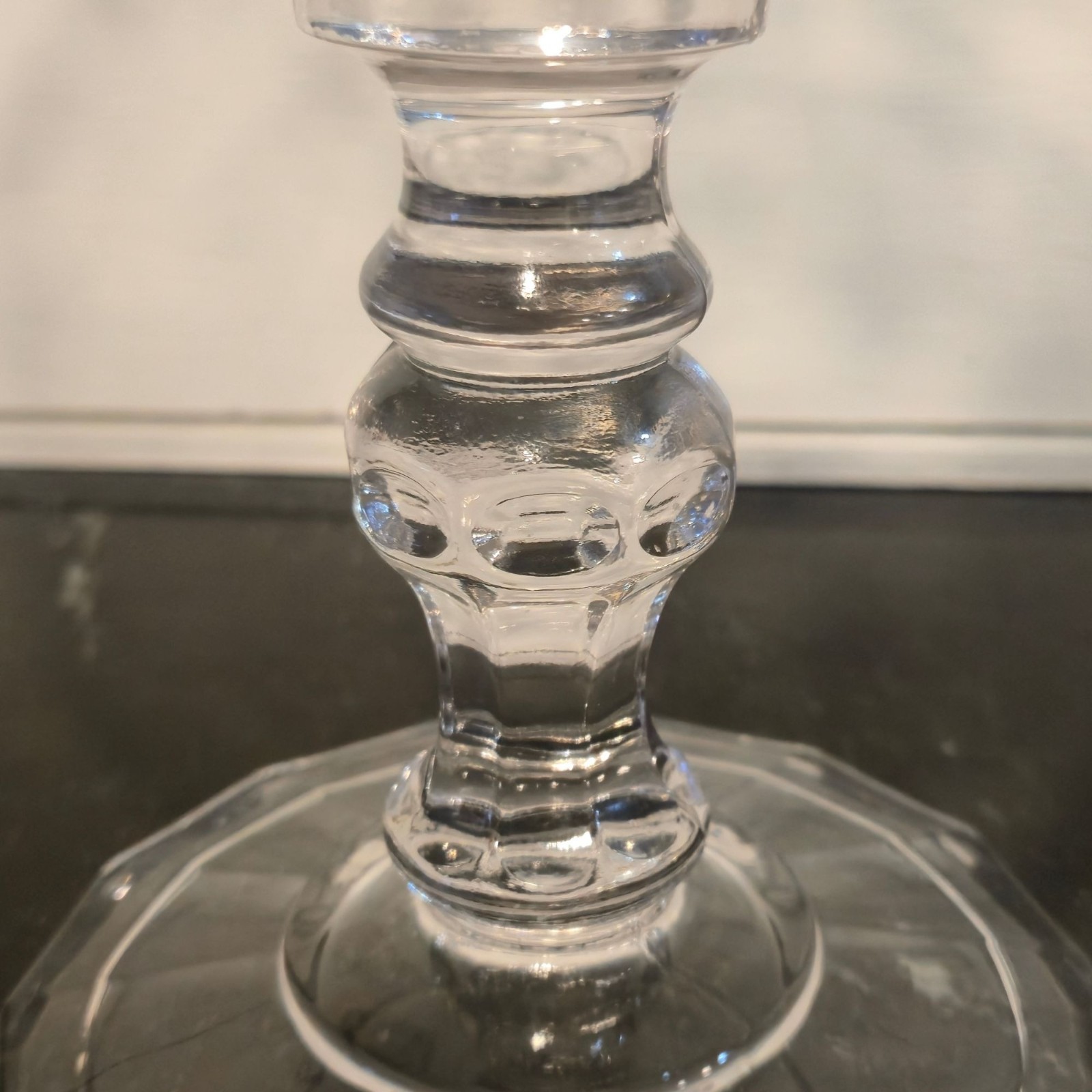 Antique Etched Glass Pedestal Compote Scalloped Rim Elegant Glass Bowl leaves