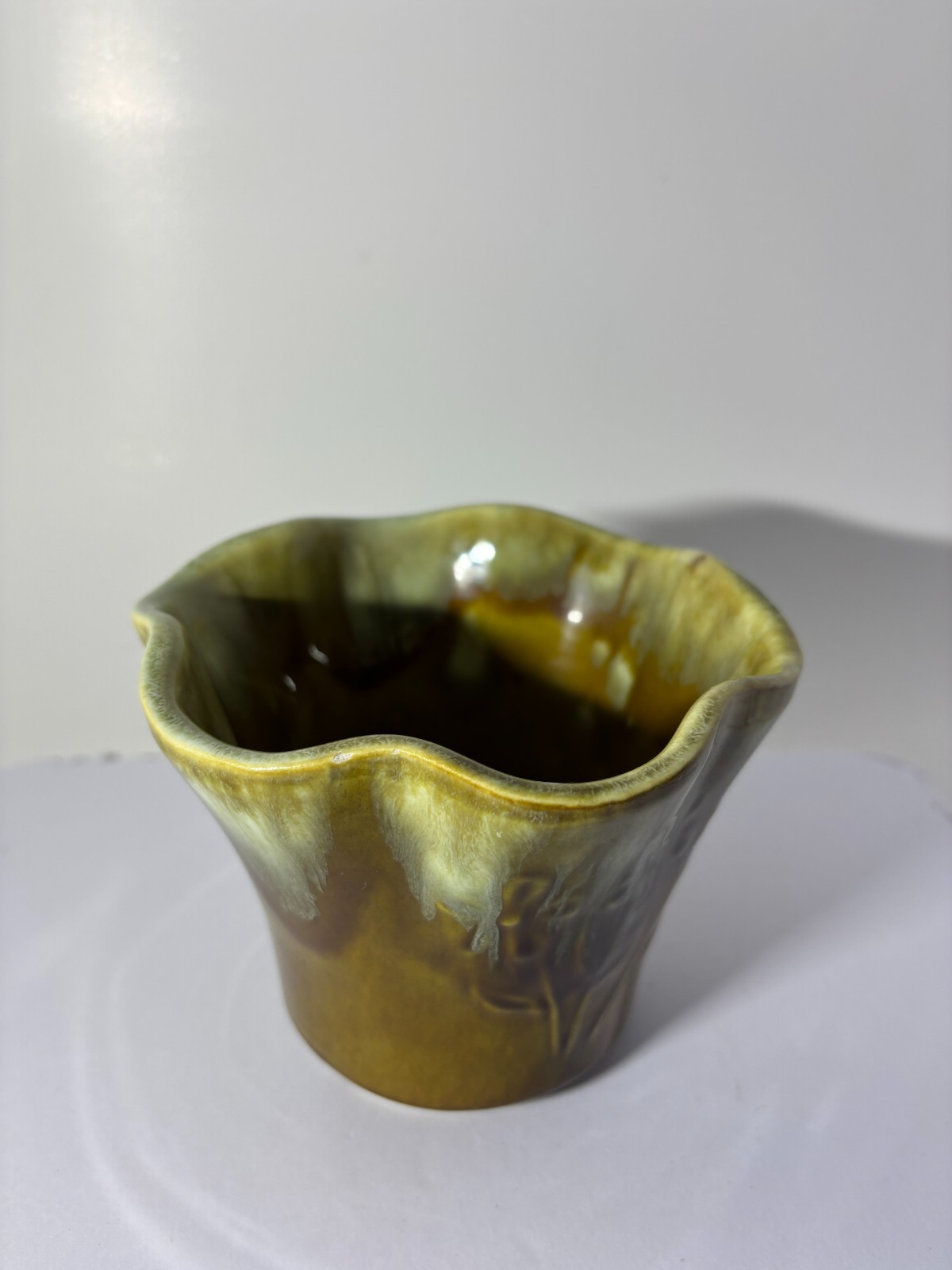 Vintage Judy Calif USA Pottery F1 Amber Drip Glaze Free Form Vase MCM