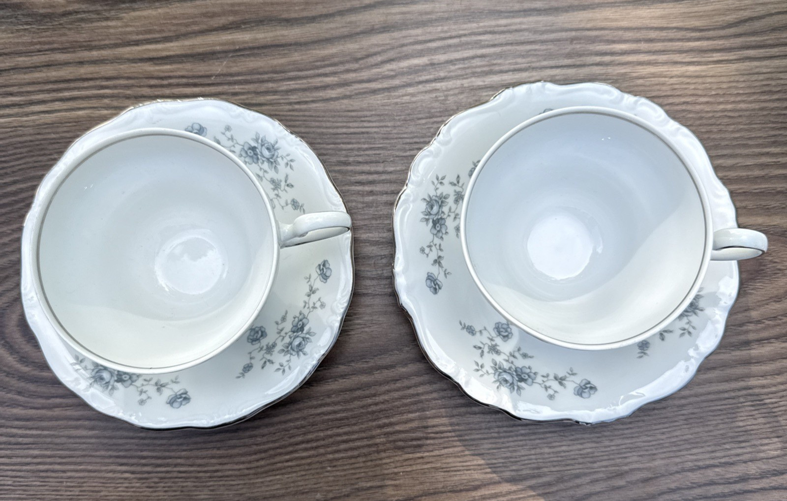 Johann Haviland Blue Garland Footed Tea Cup & Saucer Bavaria Germany Set of 2