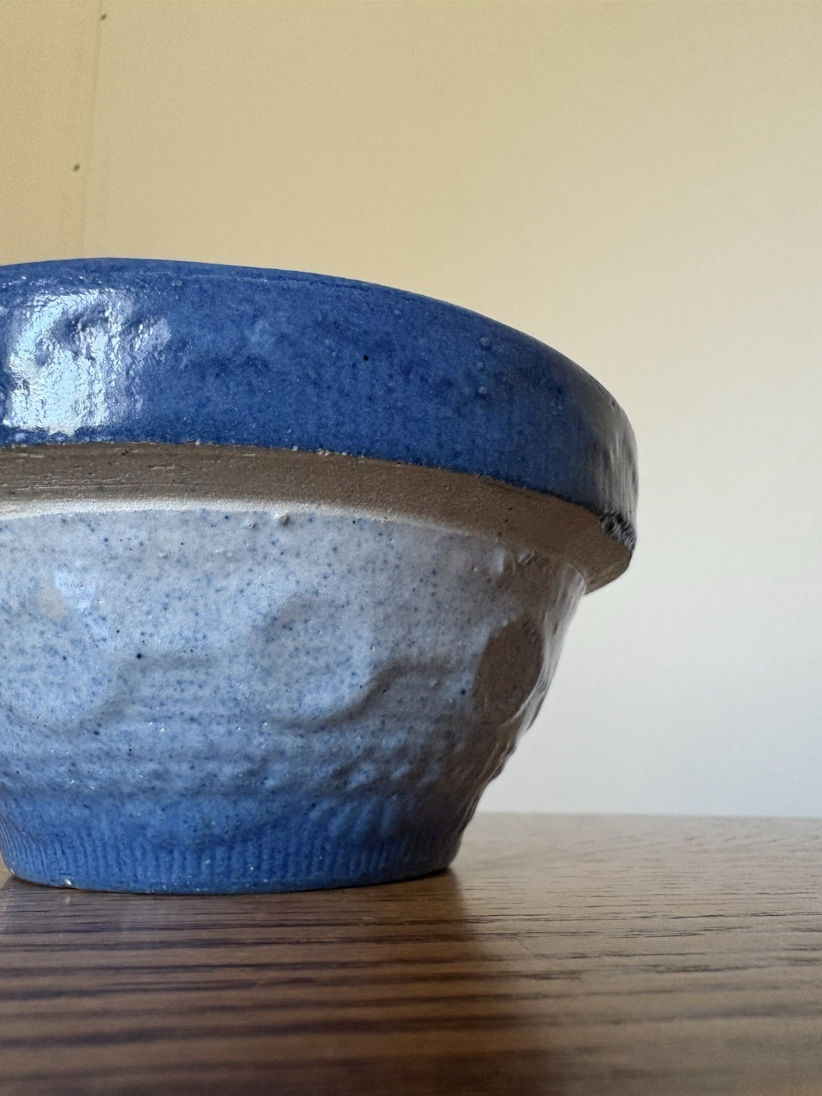 Blue Salt Glazed Stoneware 5 1/4” Mixing Bowl Wedding Ring Pattern