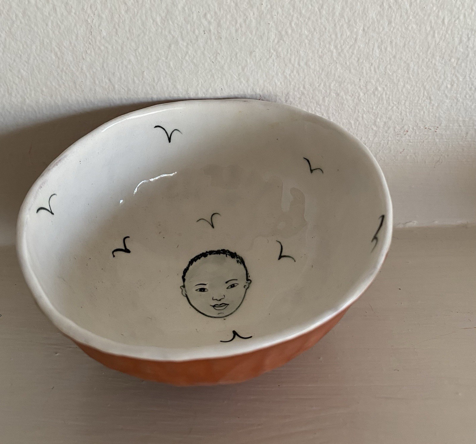 Jenny Mendes Ceramic Pinch Pot With Tiny Boy’s Face Painted I Side