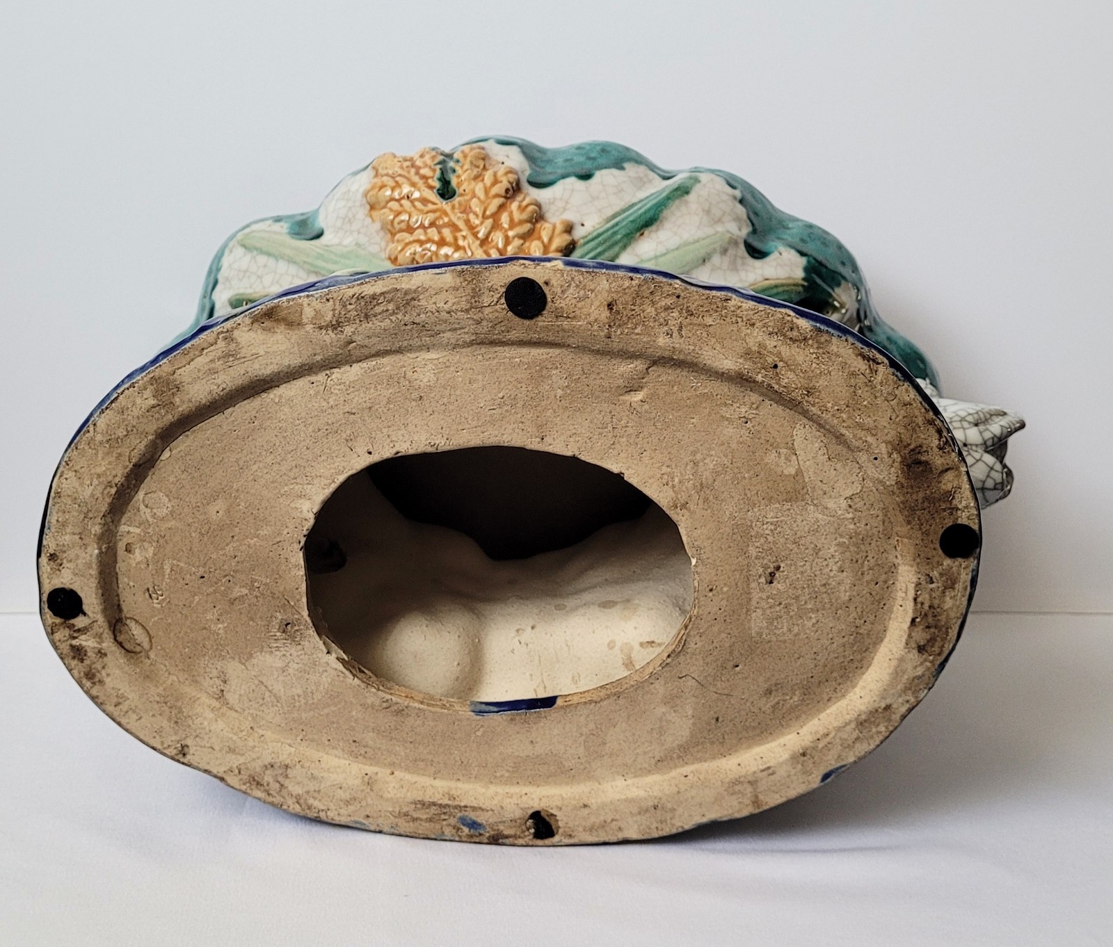 Vintage Italian Majolica Elephant Compote Centerpiece Bowl —Crackle Glaze Finish