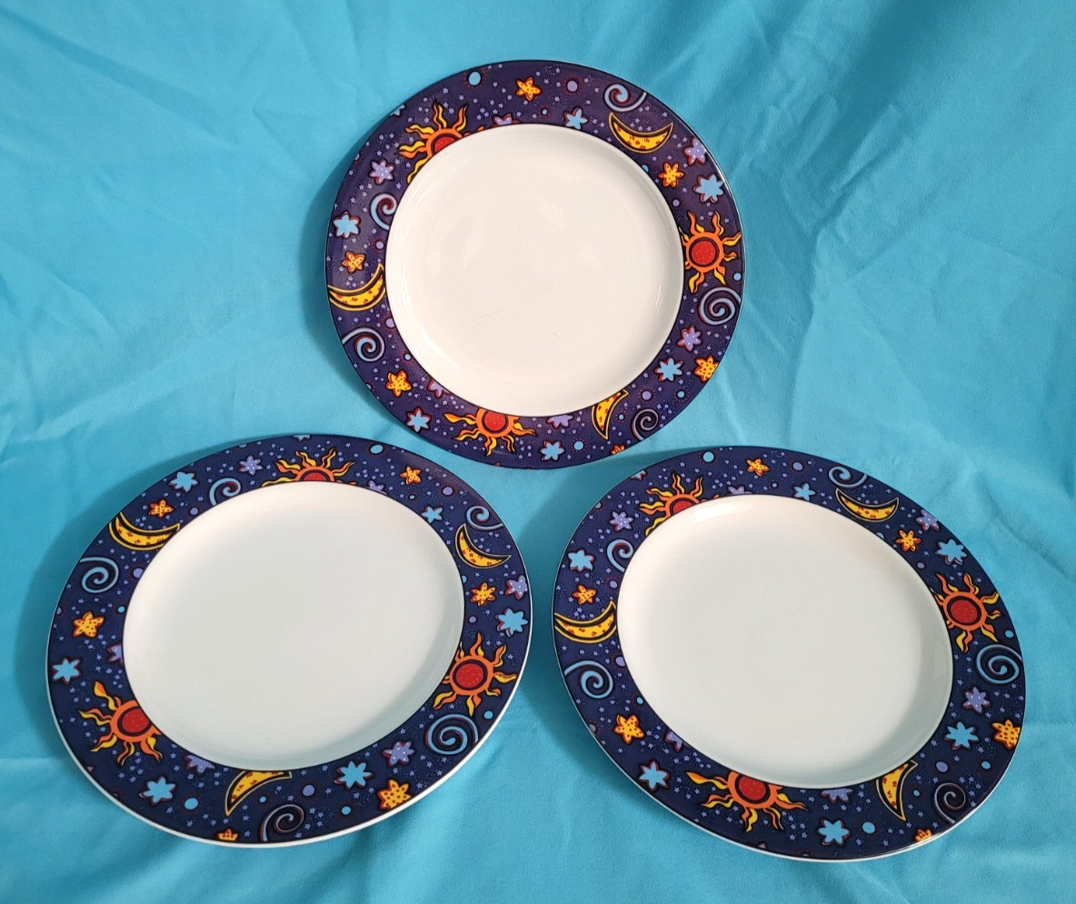 Sakura Celestial Saucer Plate 8 Inch 3 count Stoneware 1992 White Multi-color