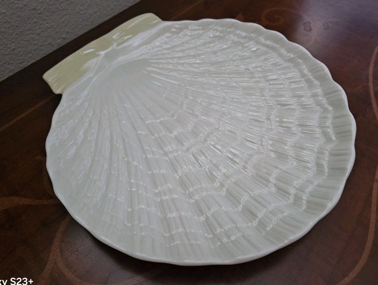 ESTATE ANTIQUE VINTAGE BELLEEK NEPTUNE PORCELAIN CORAL SHELL SERVING PLATE TRAY