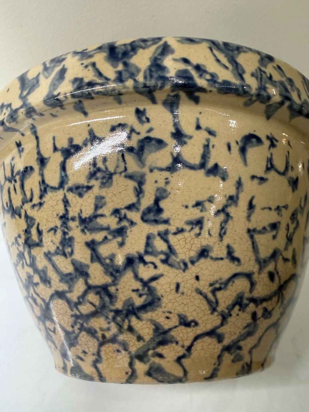 Robinson Ransbottom R.R.P. Co. Blue Spongeware Stoneware Mixing Bowl 8-Inch