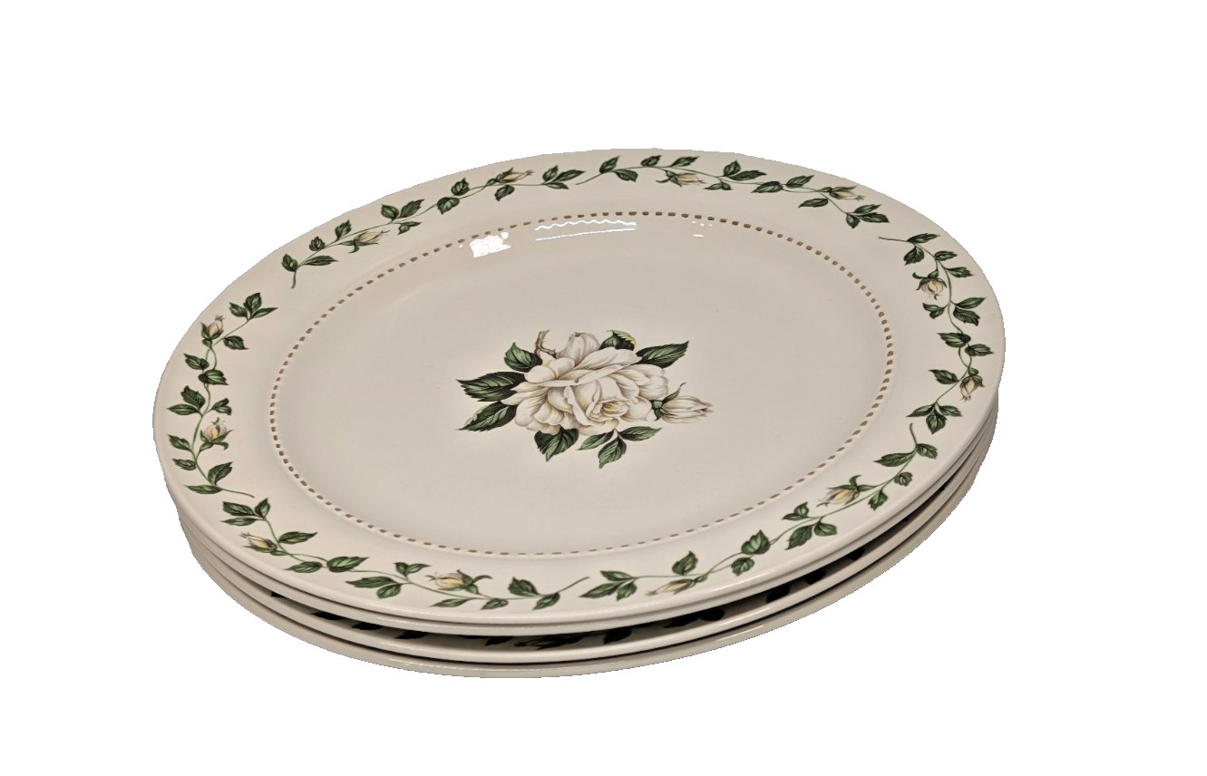 Hall China Cameo Rose 10 1/4″ Dinner Plates Set of 4 Vintage Mid-Century