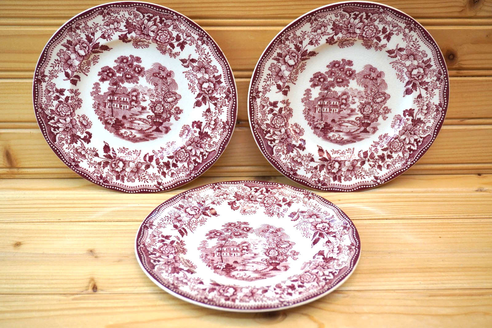 Royal Staffordshire Tonquin Red Set of 3 Bread & Butter Plates, 6 1/2″ (B44)
