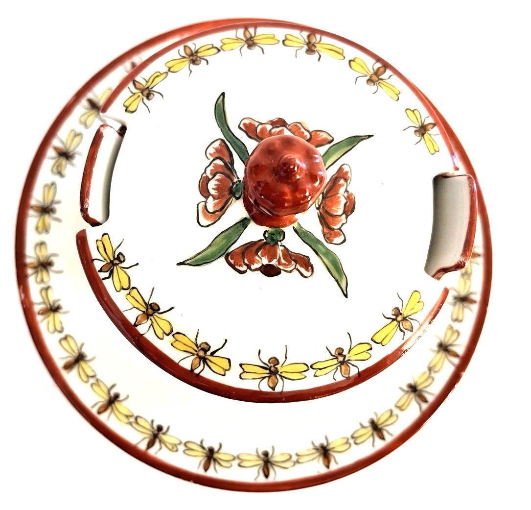 B & C Bernardaud & Cie Limoges Condiment Covered Bowl Plate Attached Floral Bee