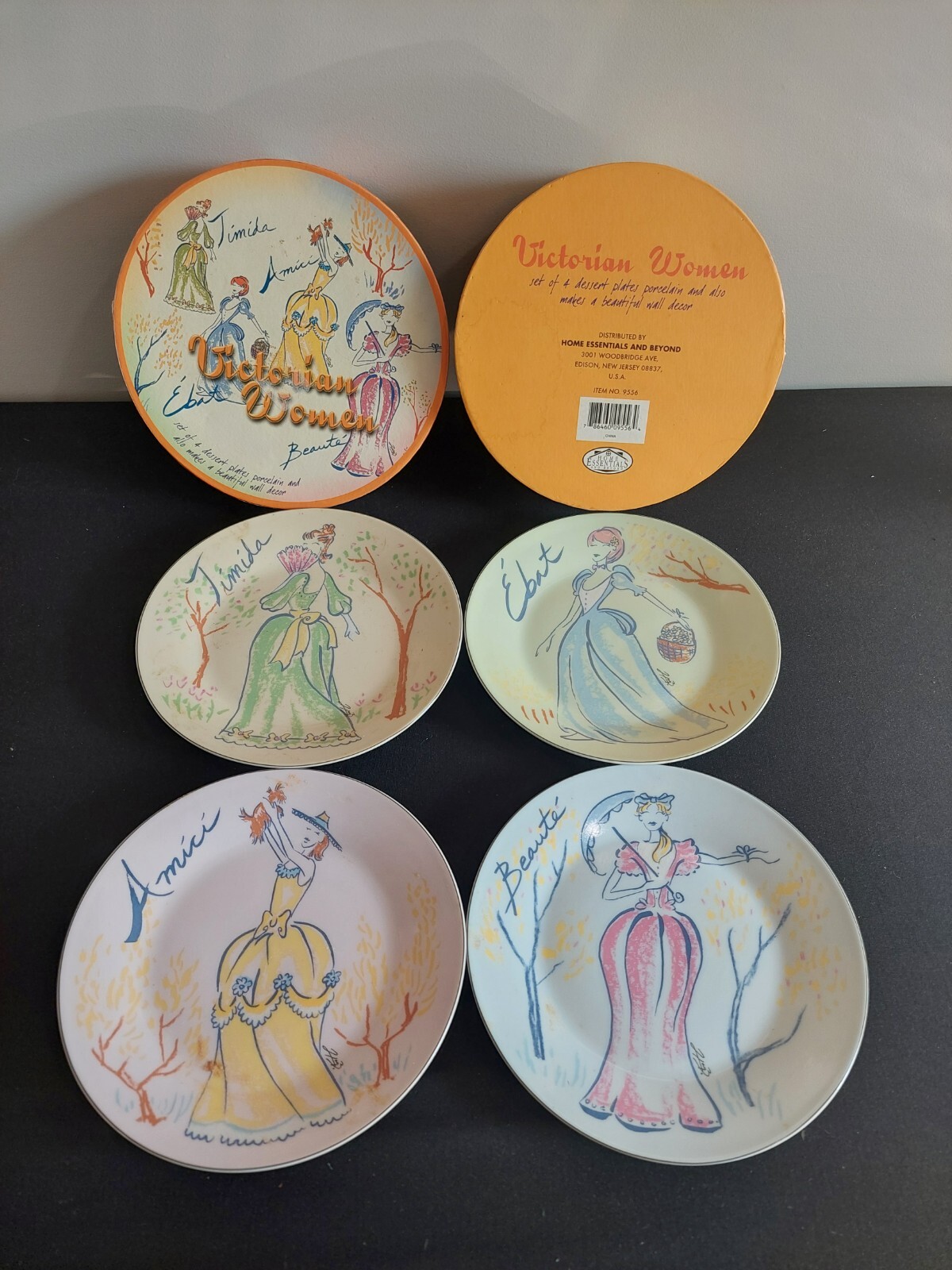 Godinger Victorian Ladies Dress Dessert Plates Pastel Spring Set 4 Woman In Box