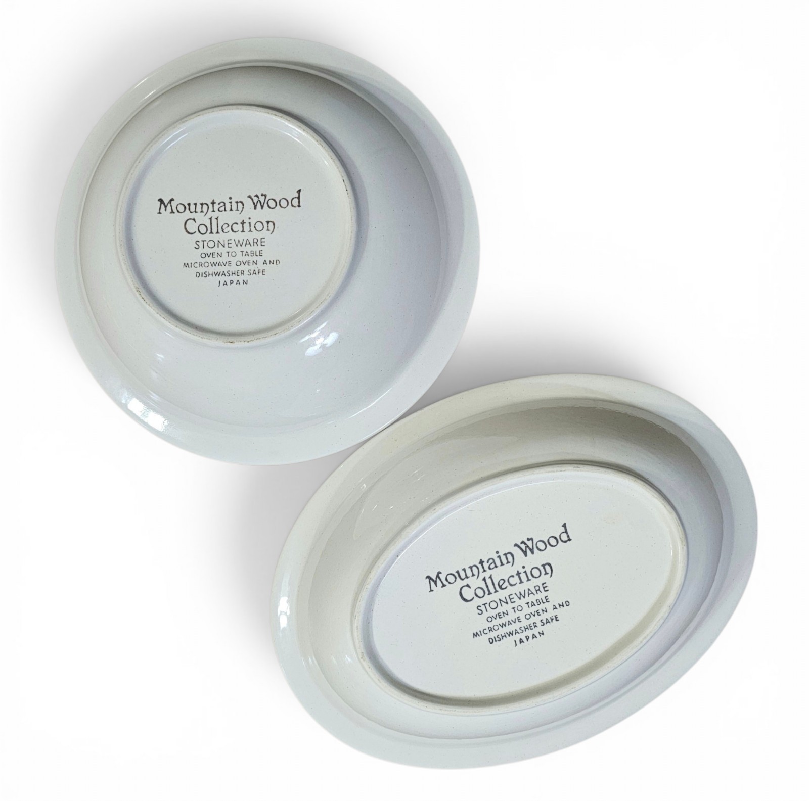 Mountain Wood Trellis Blossom Serving Vegetable Bowls Round & Oval 2pc Stoneware