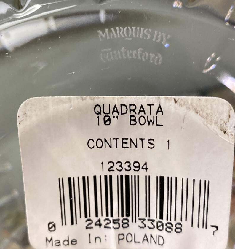 Waterford Marquis 10” W QUADRATA Lead Crystal Bowl Etched Frosted Squares POLAND