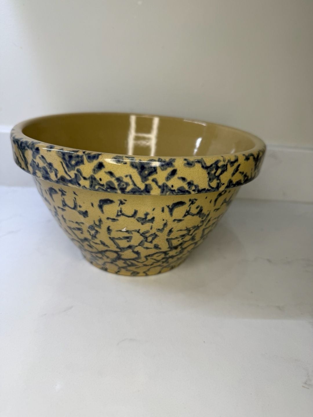 Robinson Ransbottom R.R.P. Co. Blue Spongeware Stoneware Mixing Bowl 8-Inch