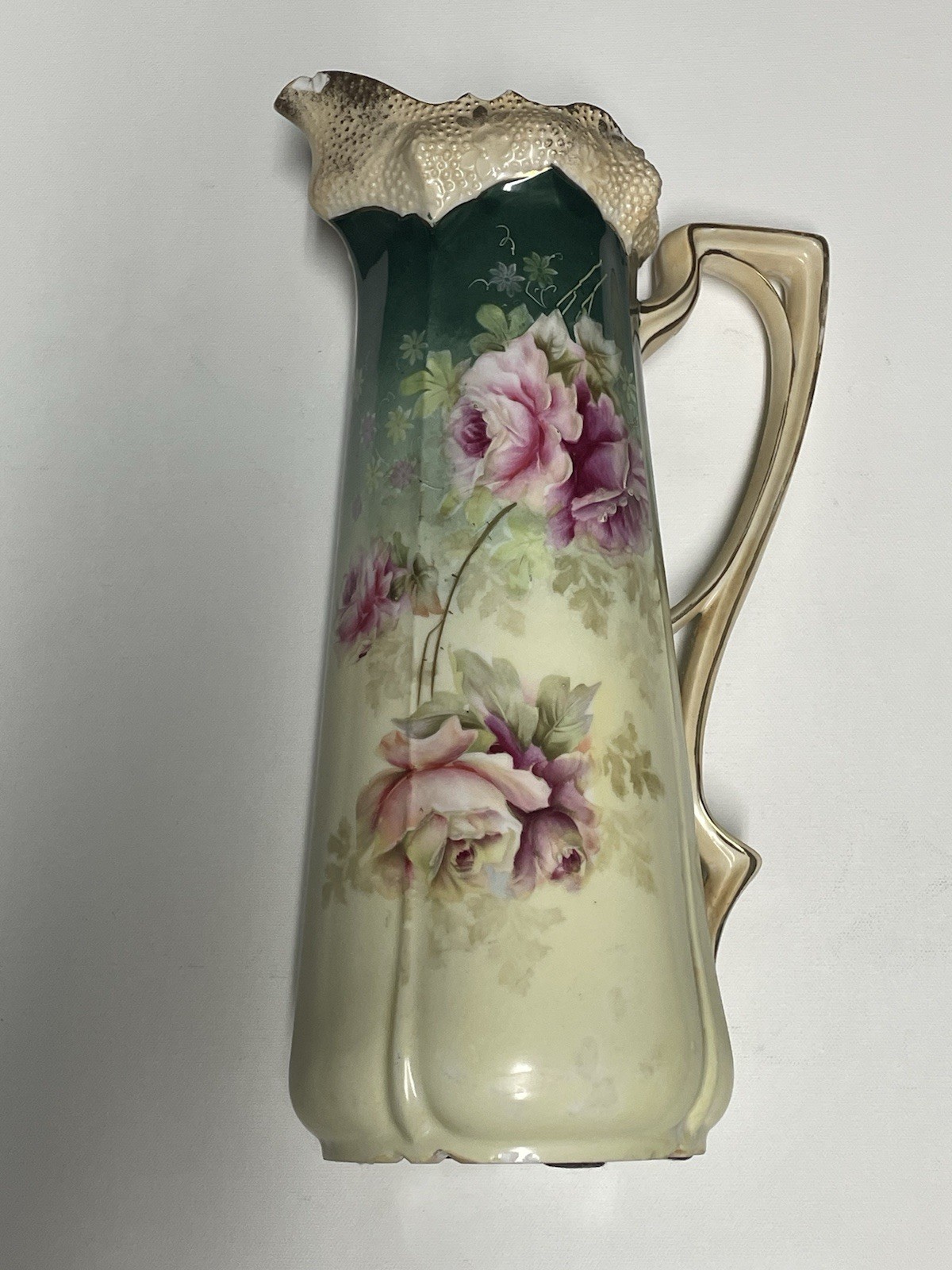 RS Prussia HEAVY 12 Inches LARGE CLASSIC TANKARD FANCY ROSES GOLD ACCENT