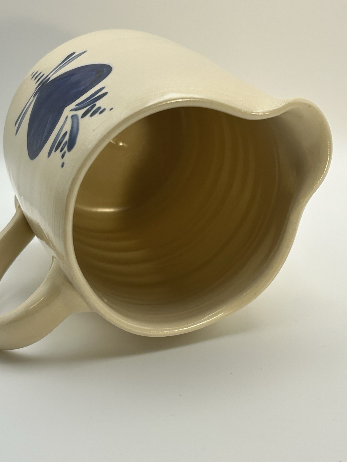 East Texas Pottery Small 4 1/2” Pitcher w Handpainted Blue Heart, Marshall, TX