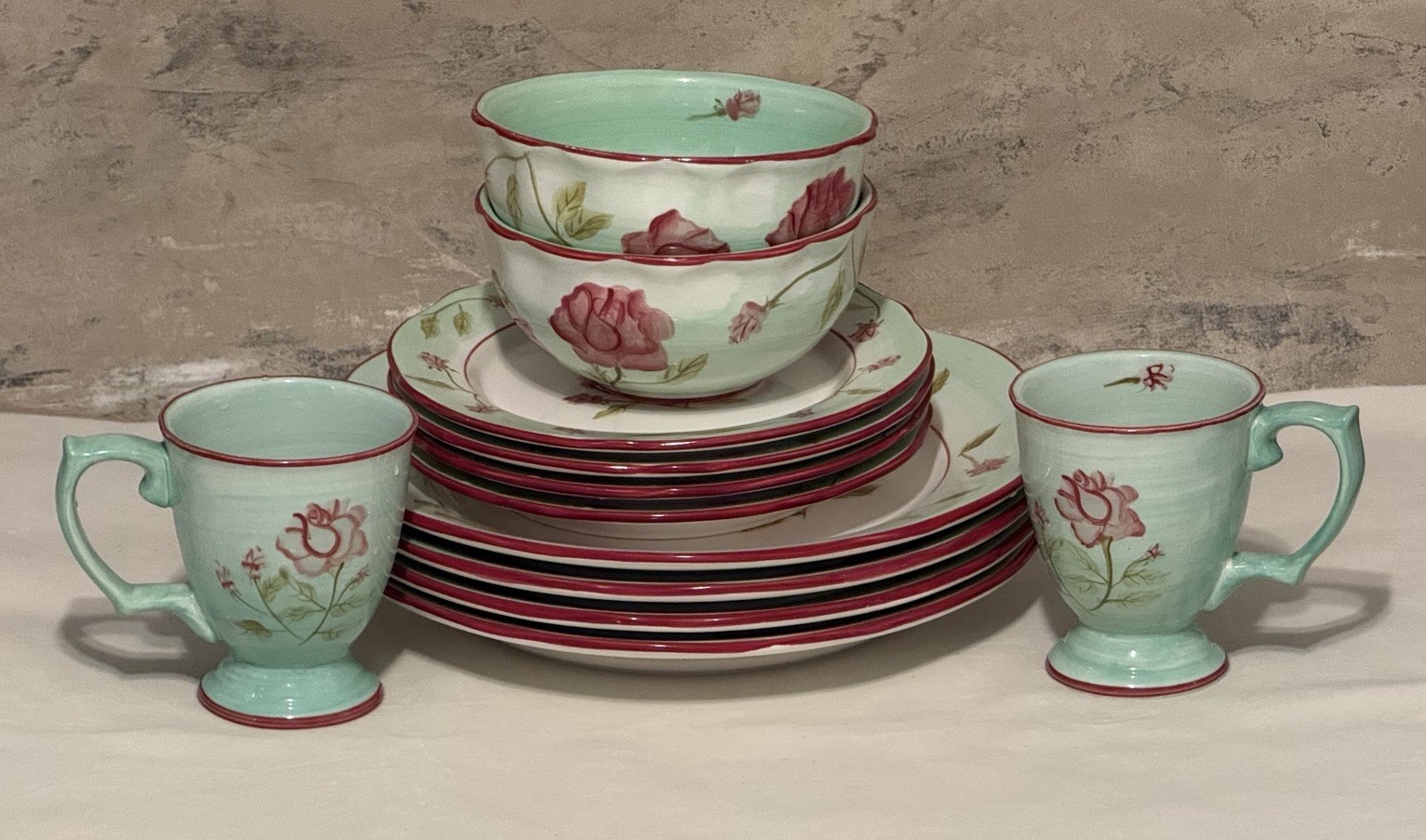 12pc Rose Garden by Canterbury Potteries Toby Pieri design 2 Place Settings Plus