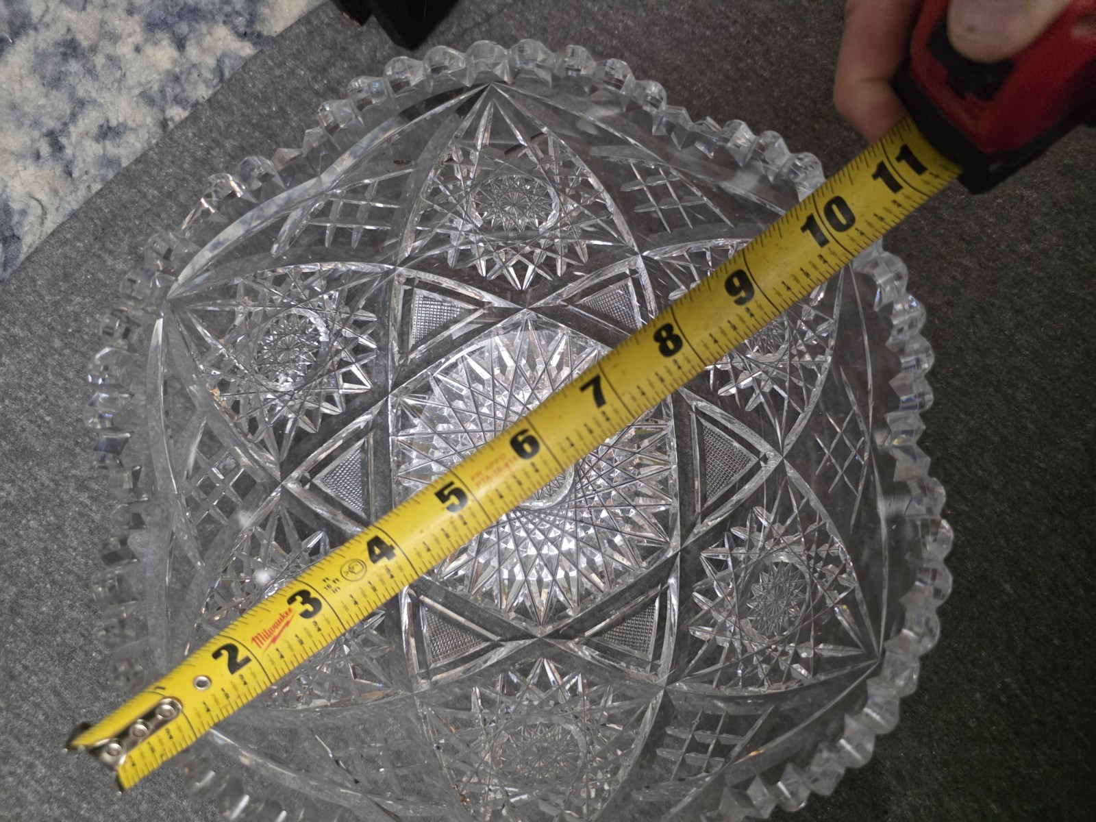 10” American Brilliant Period Cut Glass Bowl – Large Antique ABP Crystal Deep